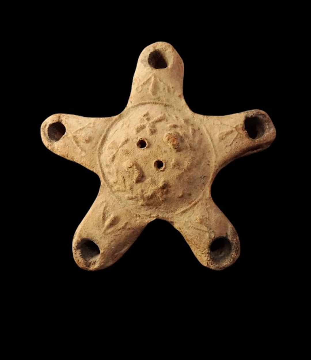Ancient Roman - Multi-spout oil lamp with cross and...