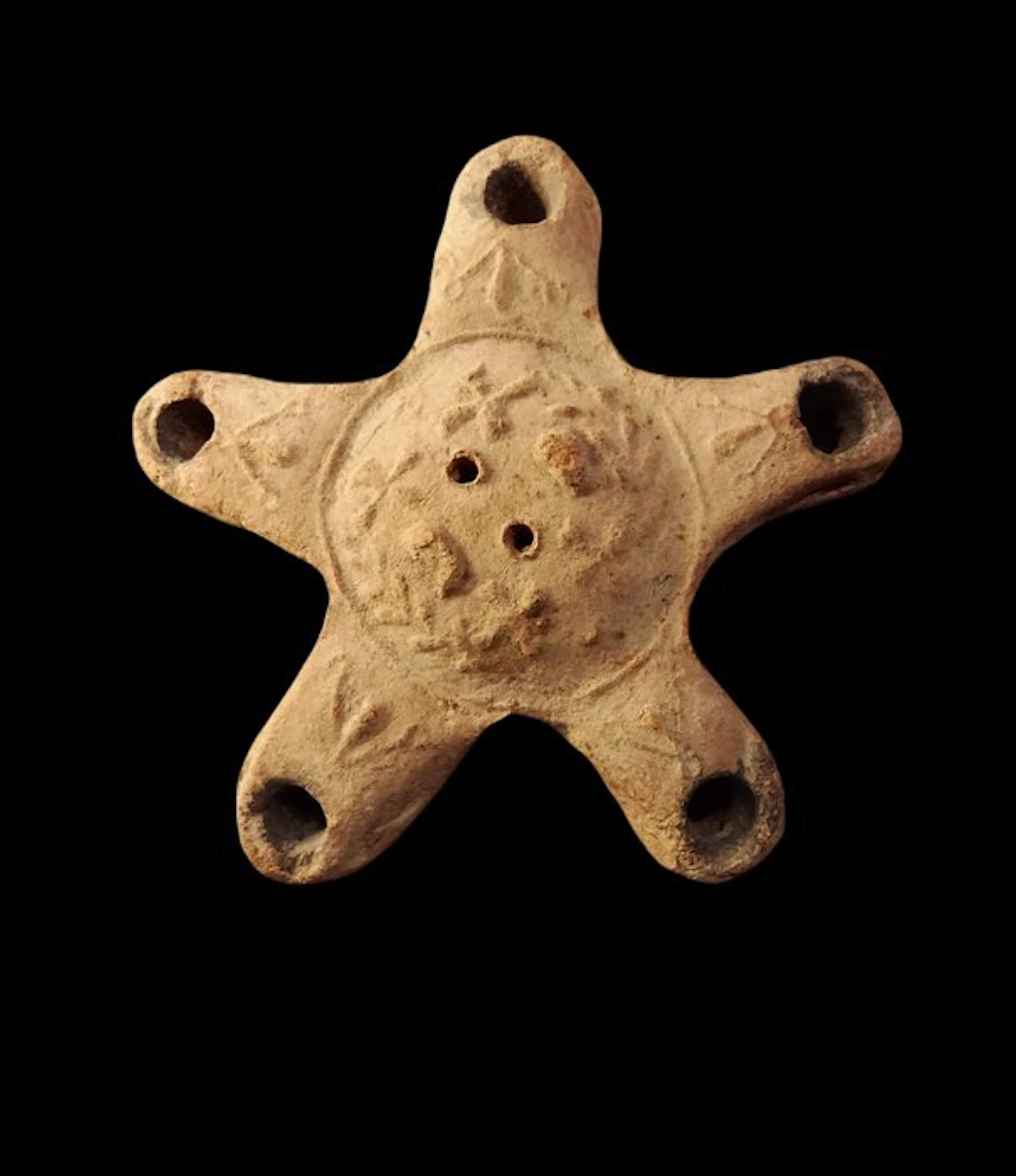 Ancient Roman - Multi-spout oil lamp with cross and...