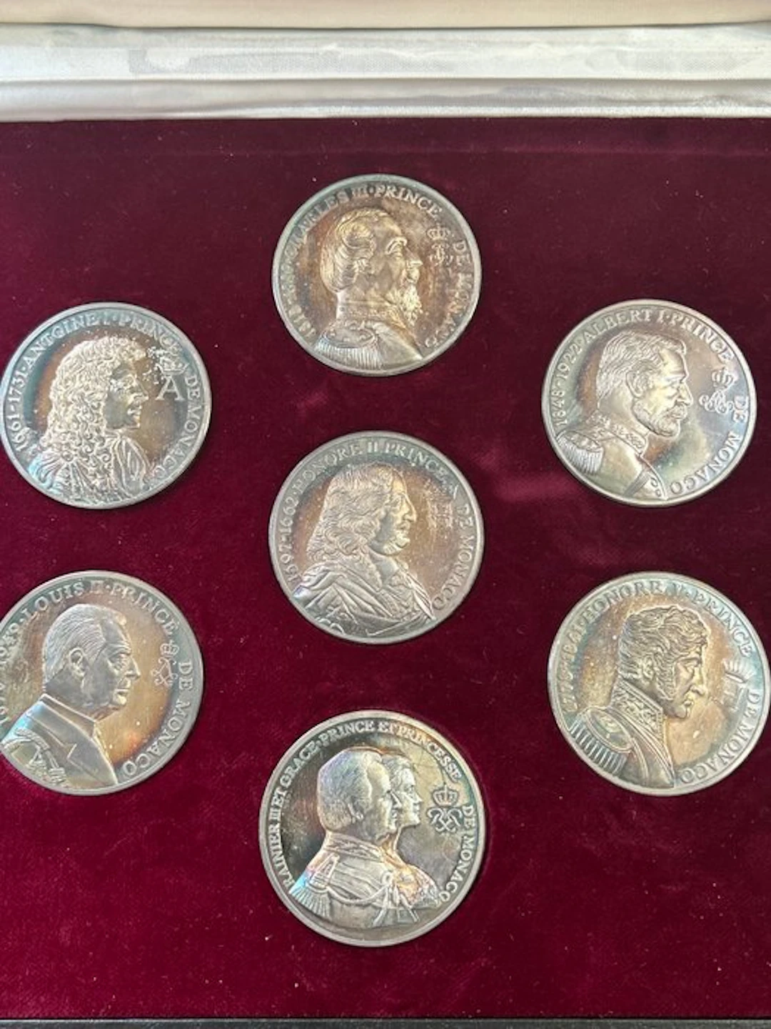 Monaco. Coffret de 7 médailles en argent "Les Princes de Monaco"
