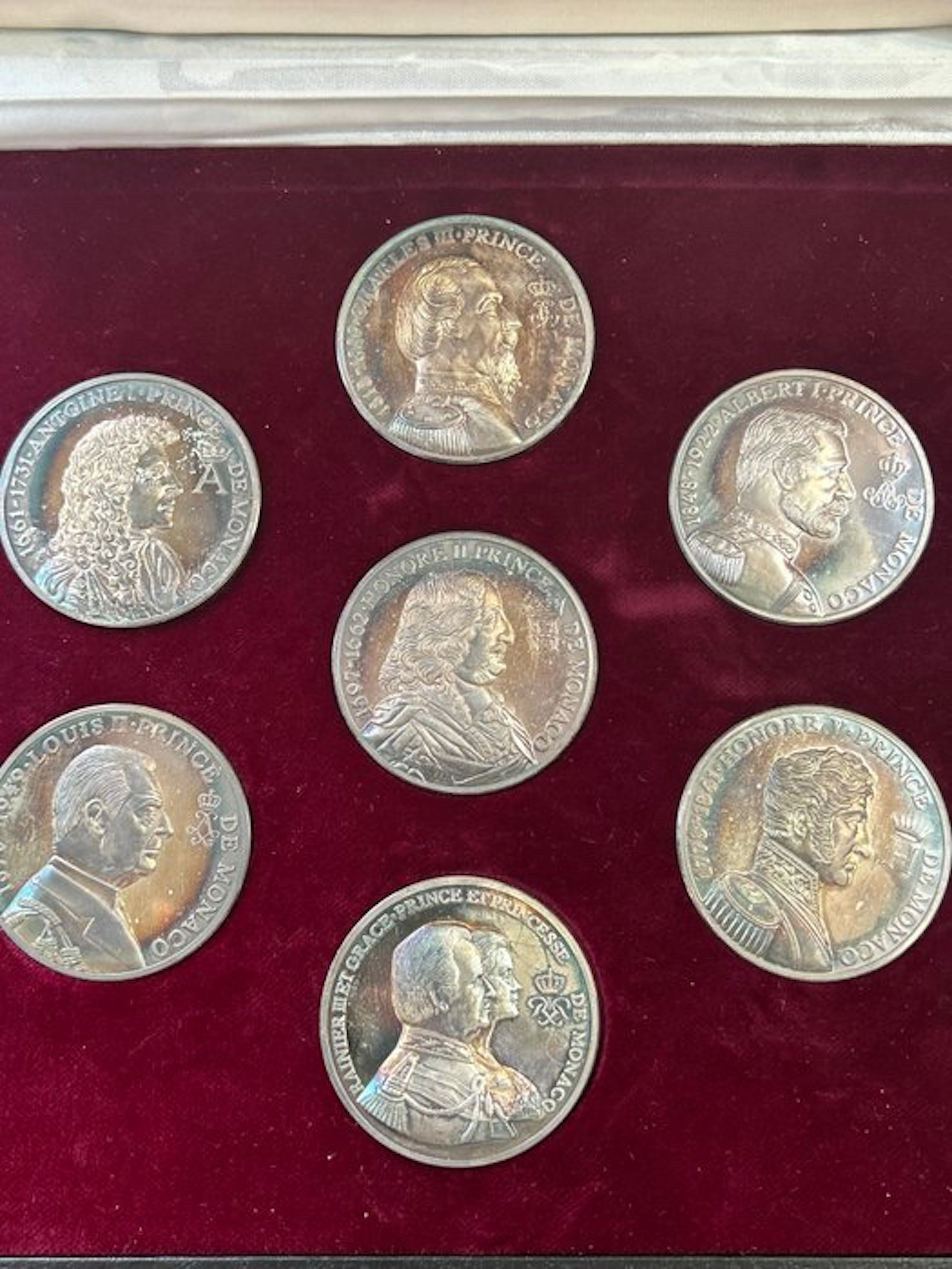 Monaco. Coffret de 7 médailles en argent "Les Princes de Monaco"