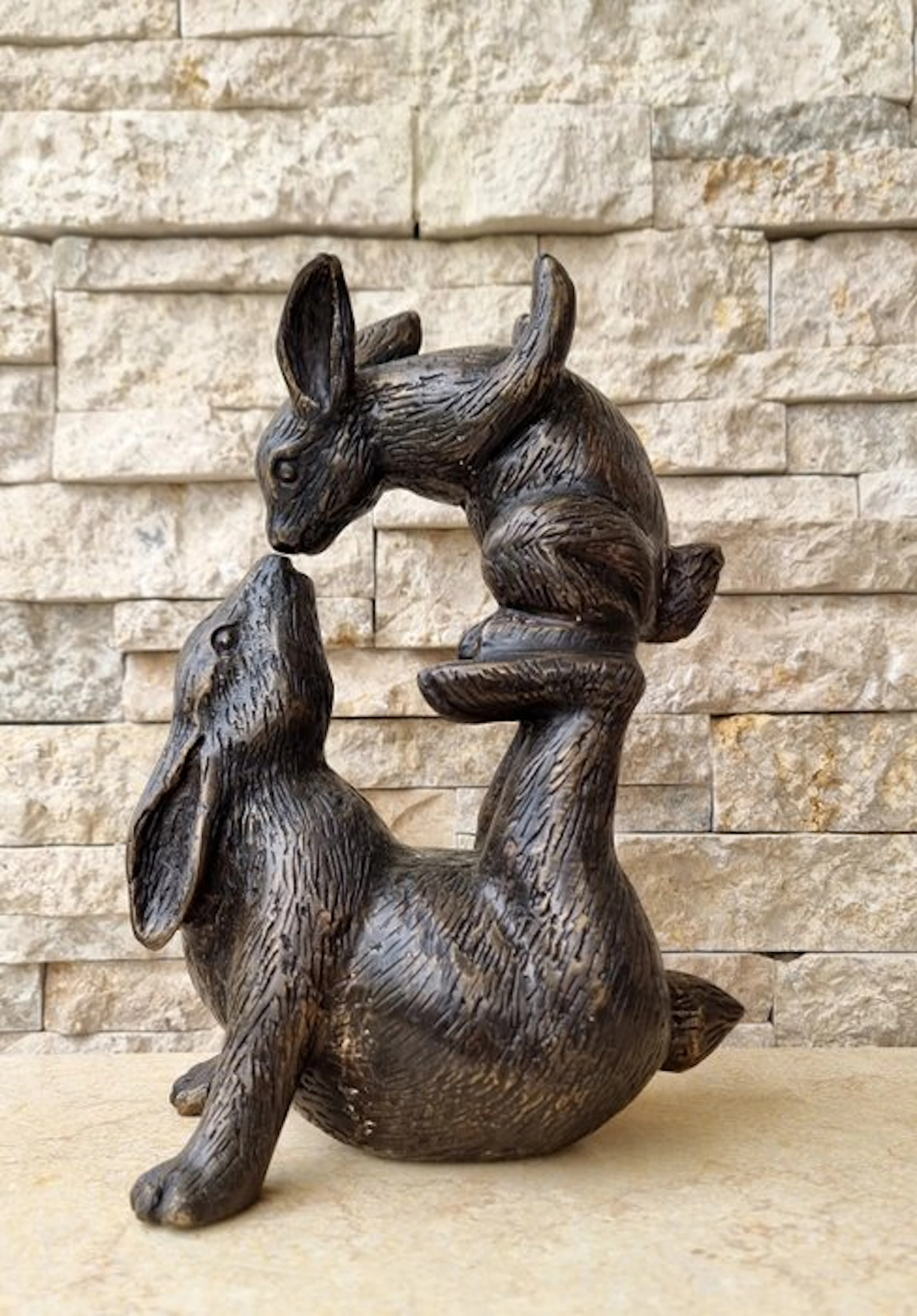 Statuette, Rabbits - 26 cm - Bronze