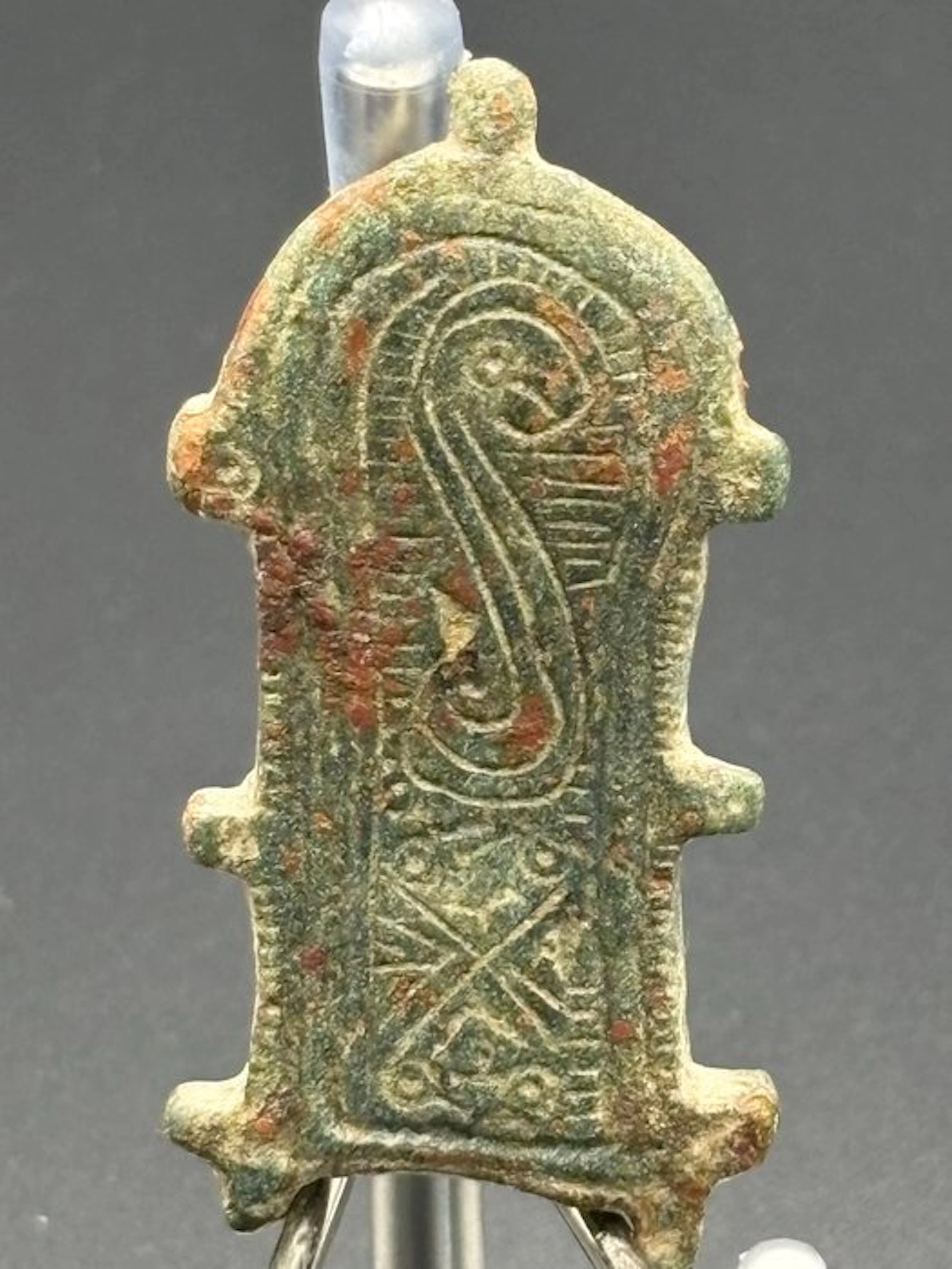 Byzantine Bronze Belt buckle with inlaid geometric decoration