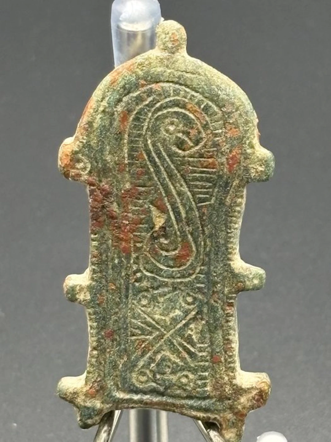 Byzantine Bronze Belt buckle with inlaid geometric decoration