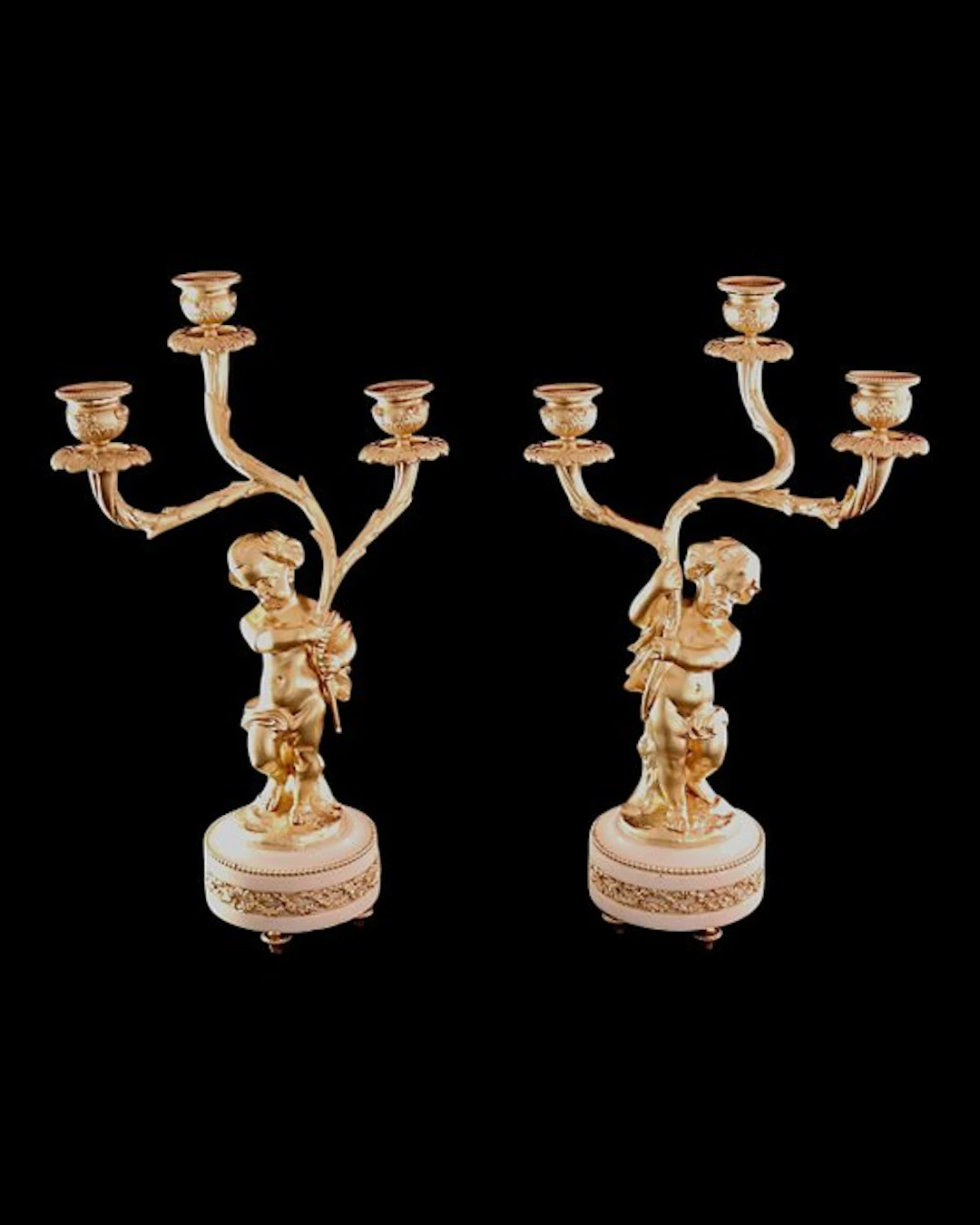 Paar antieke vergulde kandelaars - Candelabrum (2) - Bronze, Marble