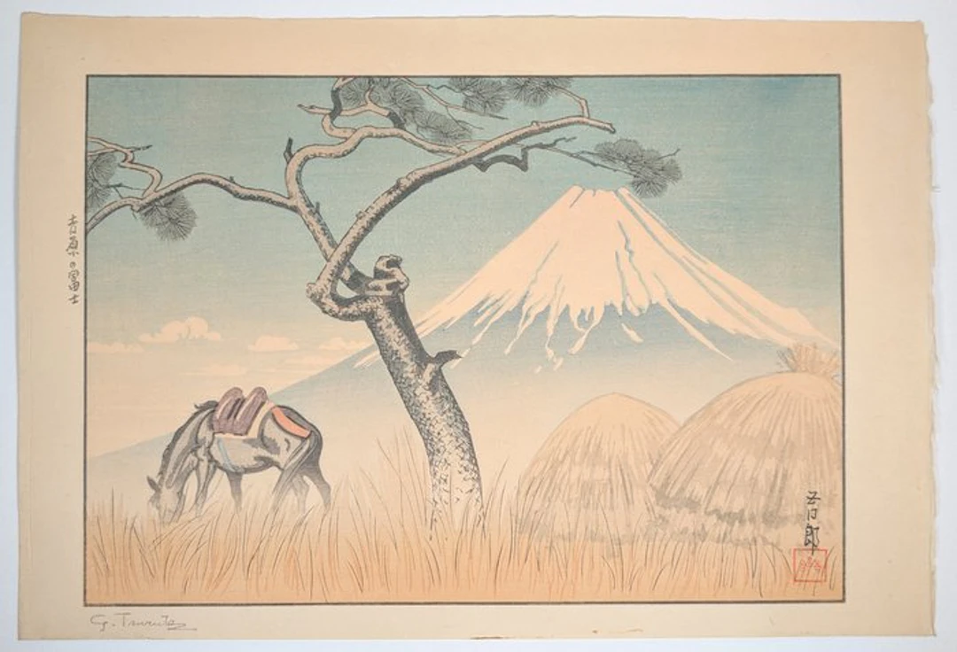 Tsuruta Gorō — Yoshiwara no Fuji (Mount Fuji seen from...
