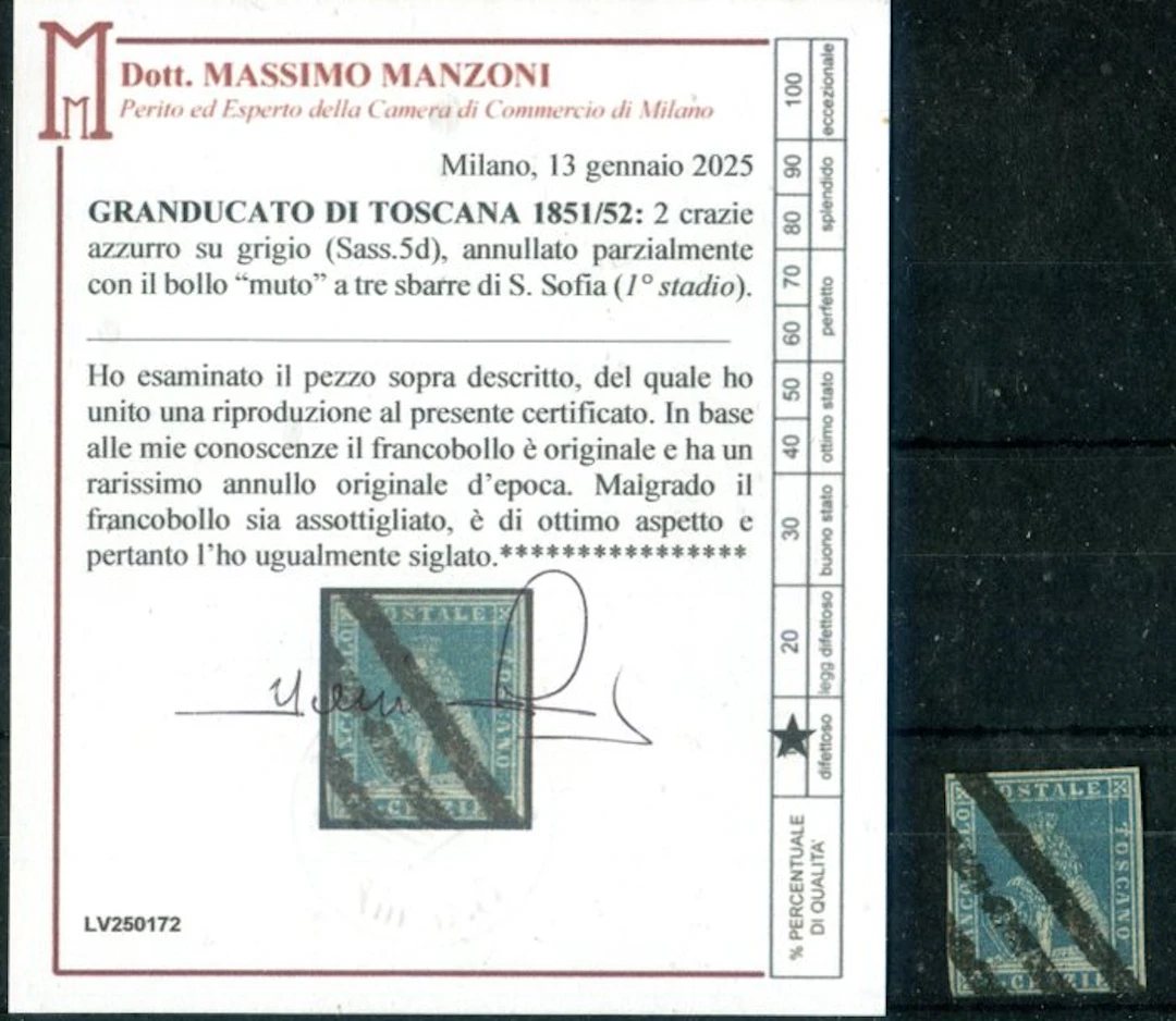 Italian Ancient States - Tuscany 1851 - The extremely rare postmark of S