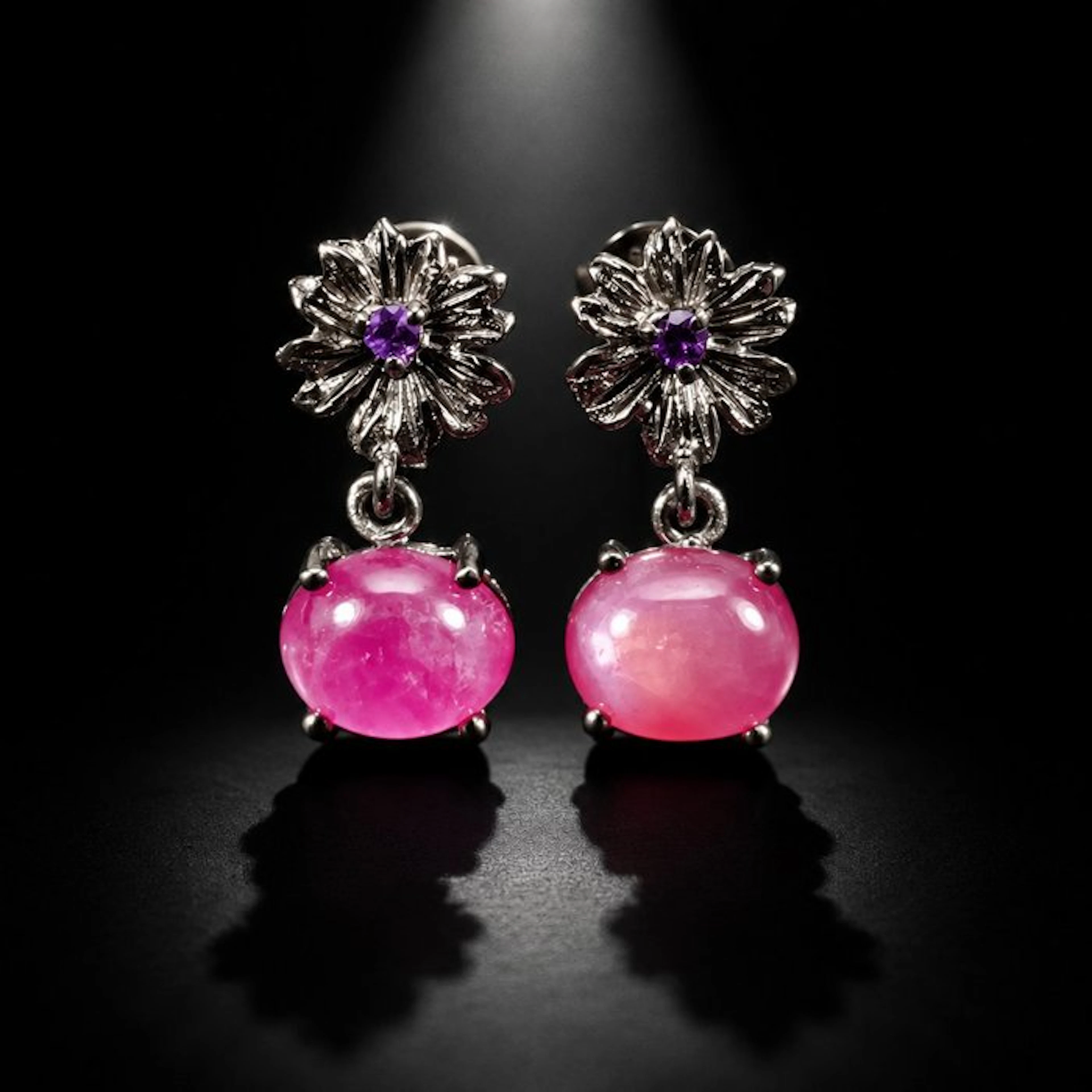 925 silver, black rhodium-plated - ruby - amethyst - Earrings