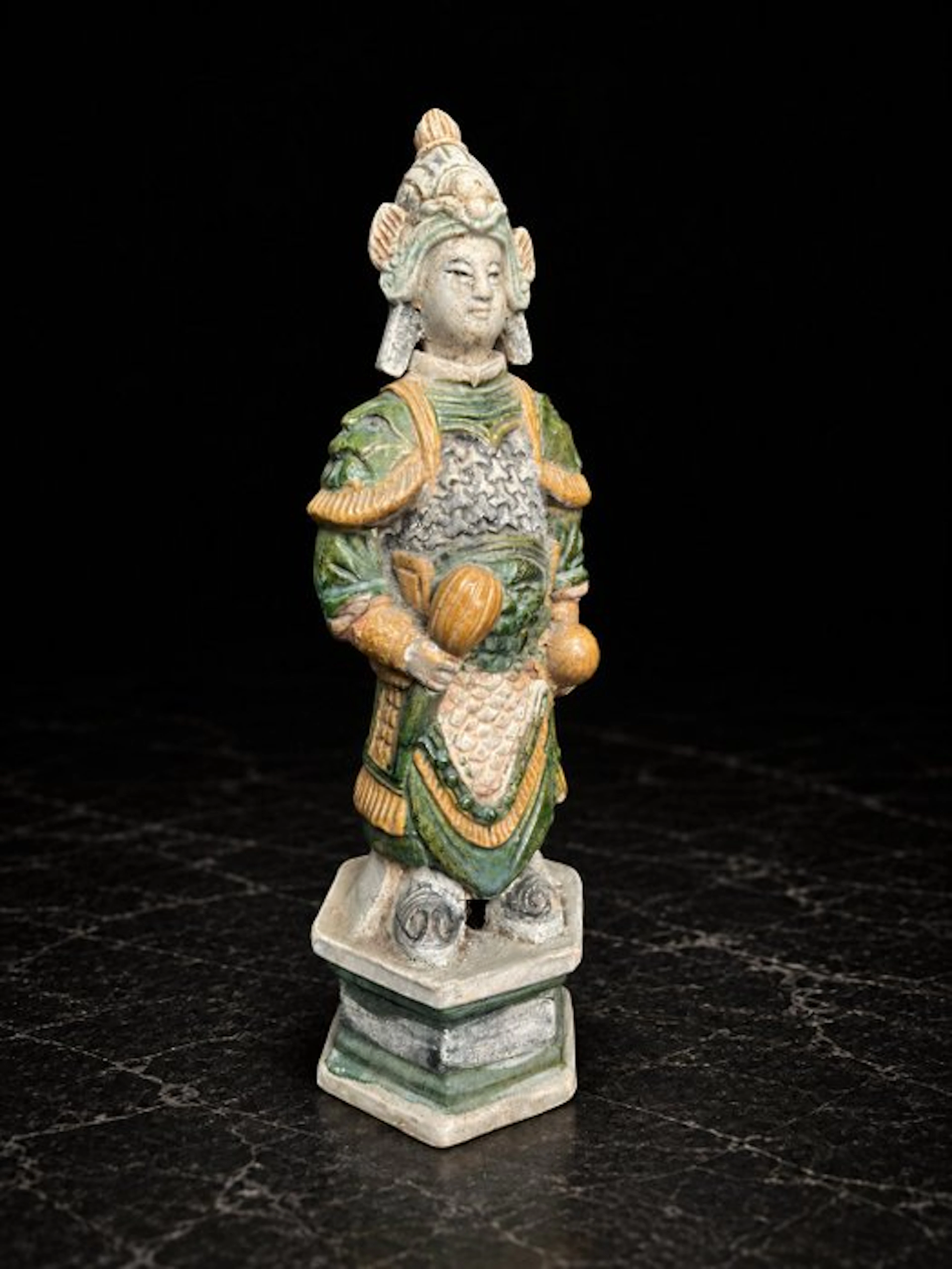 Ancient Chinese, Ming dynasty Terracotta Sancai Warrior Guard - 37 cm