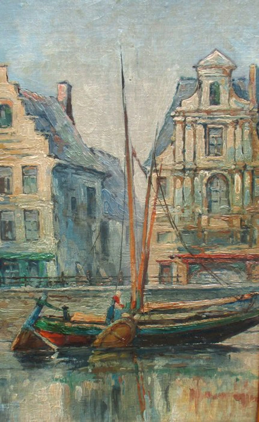 Vlaamse school (XX) - Grachtenzicht met boot Brugge / Gent