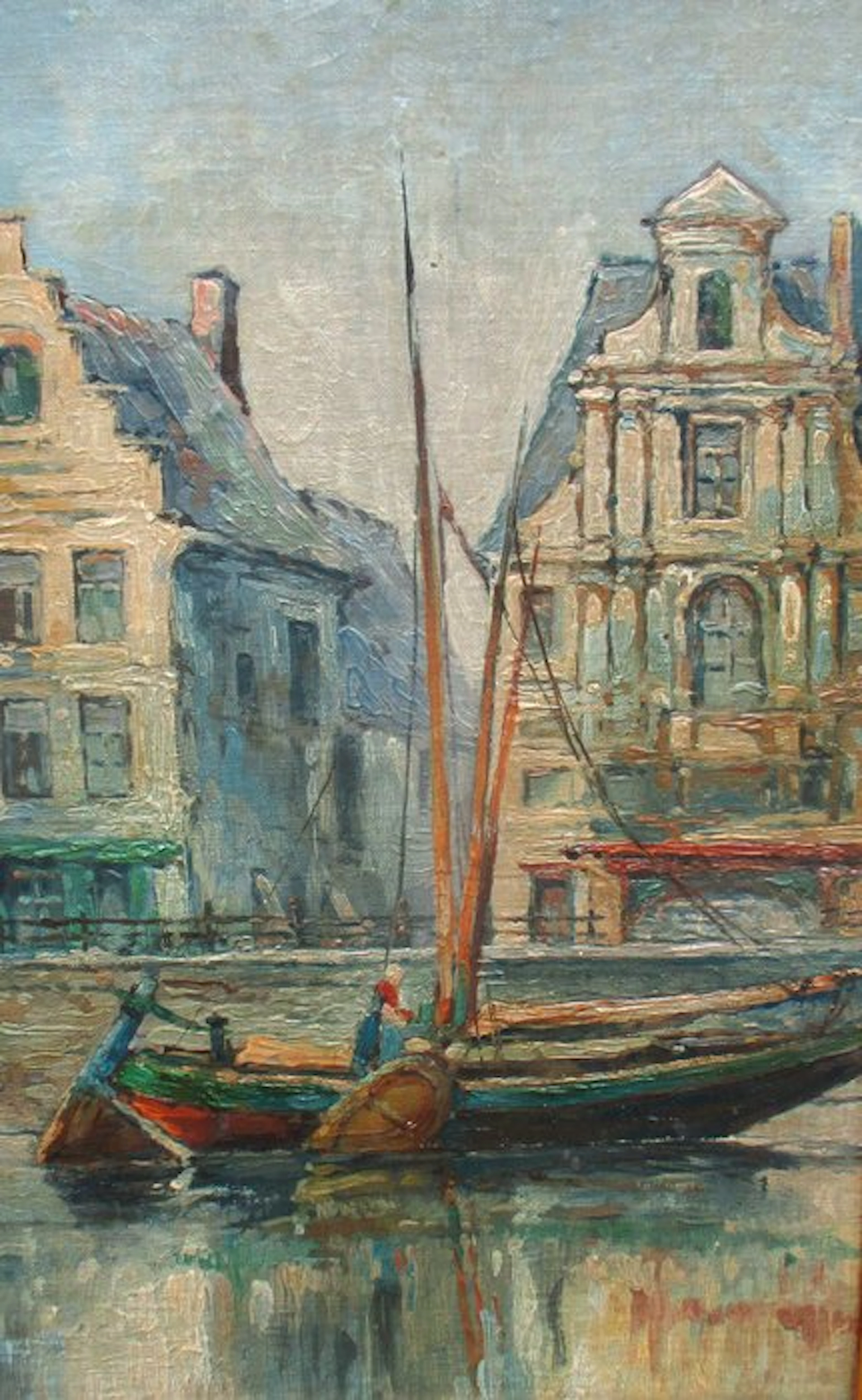 Vlaamse school (XX) - Grachtenzicht met boot Brugge / Gent