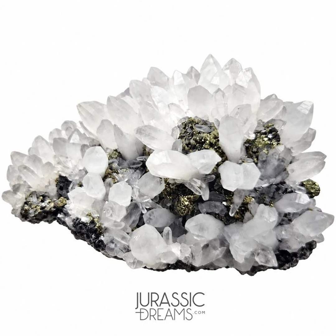 Outstanding Clear Quartz + Pyrite Crystal Cluster...