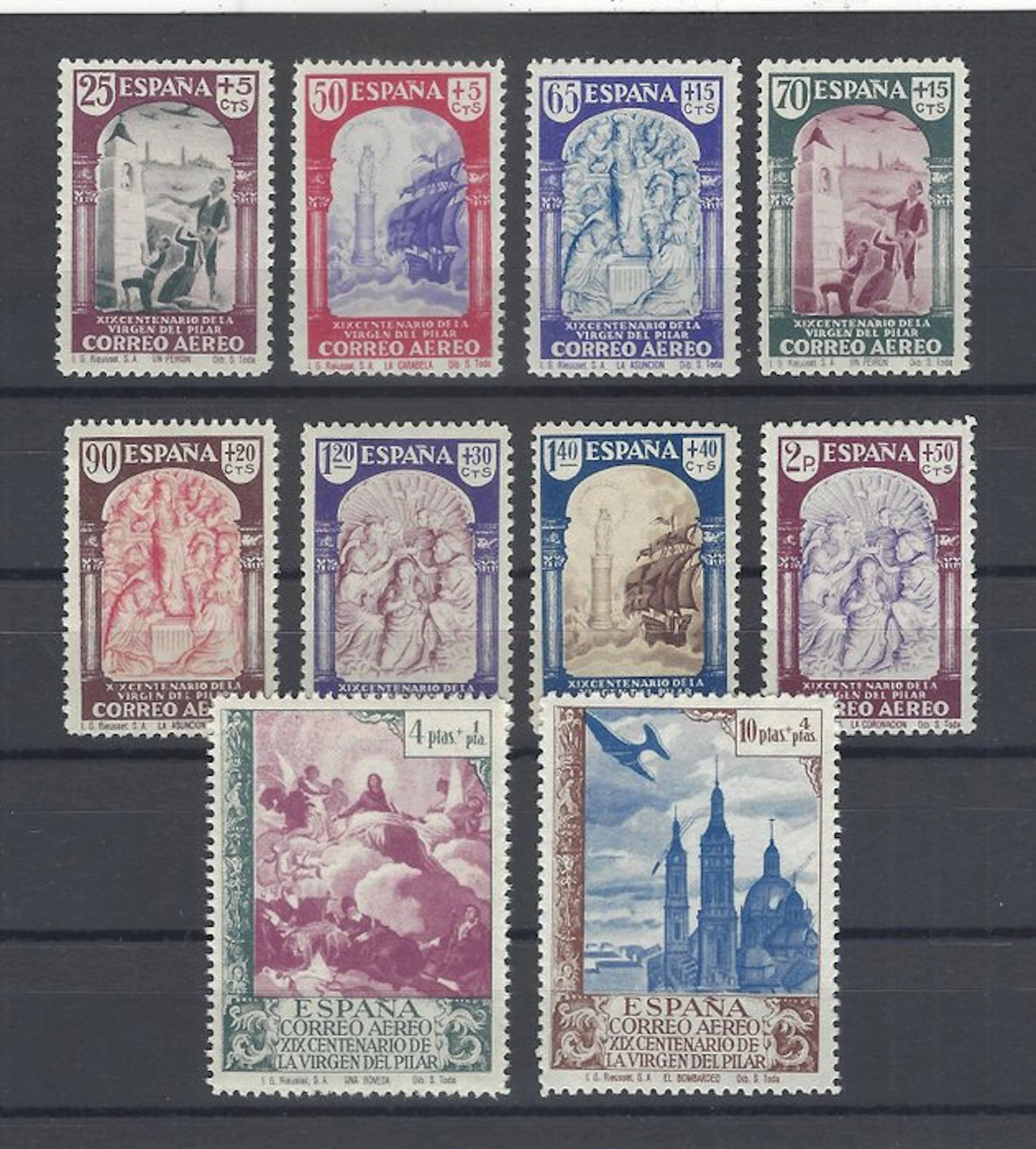 Spain 1940 - Aerial Pilar — complete series - Edifil nº 904/13