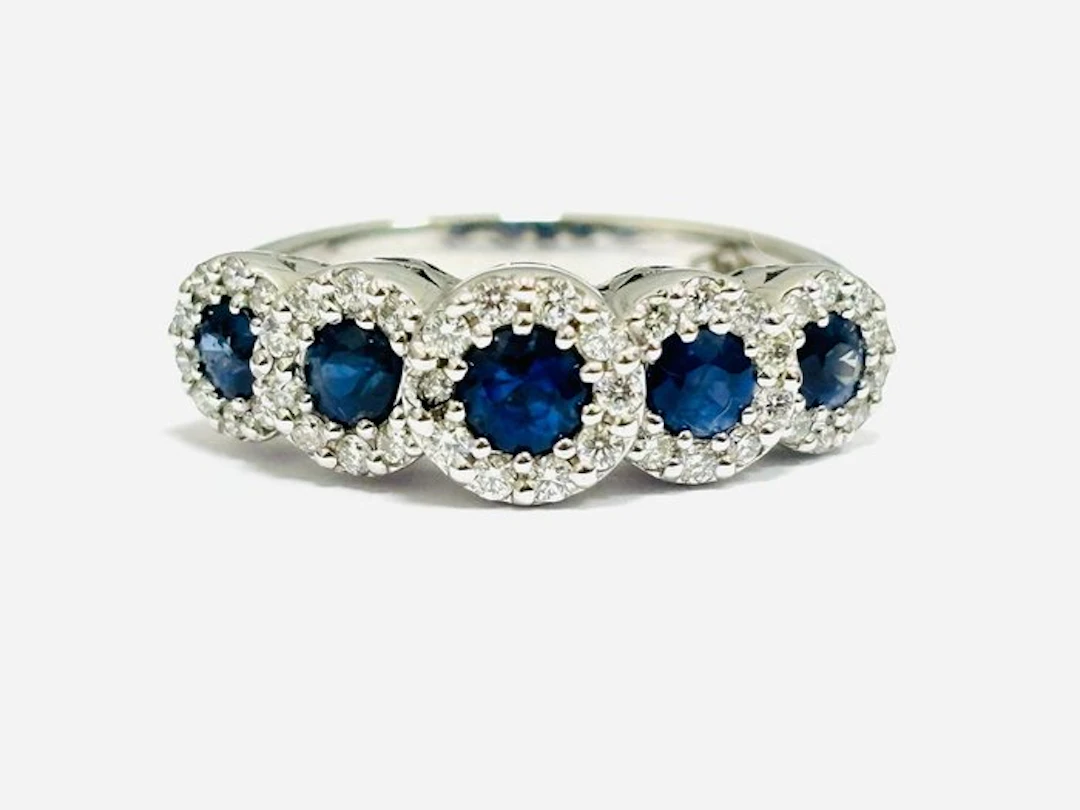 Ring - 14 kt. White gold - 2.10ct. tw. Sapphire - Diamond - Made in Italy
