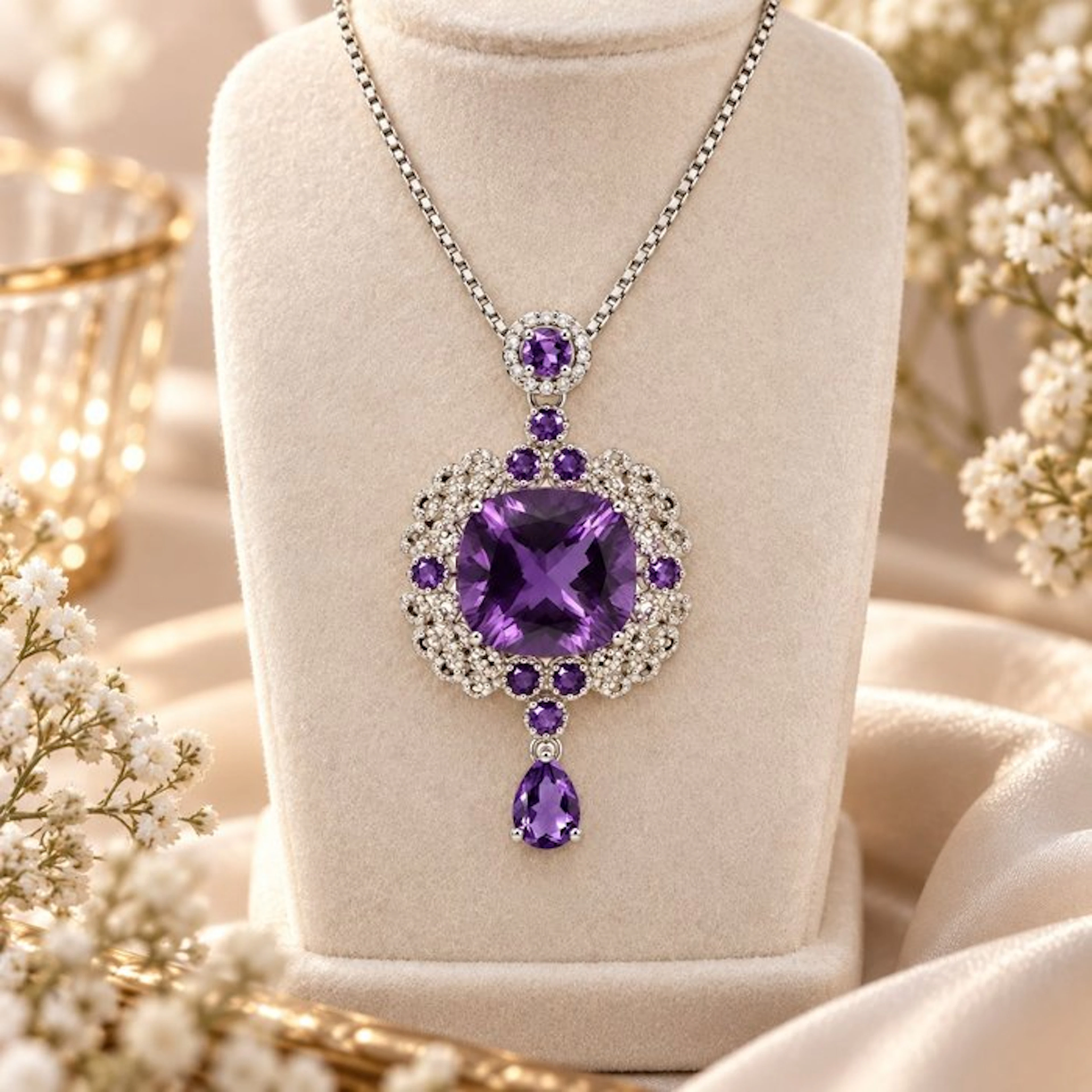 No reserve price - Necklace Gold-plated Amethyst - Topaz - 18K Gold Plated