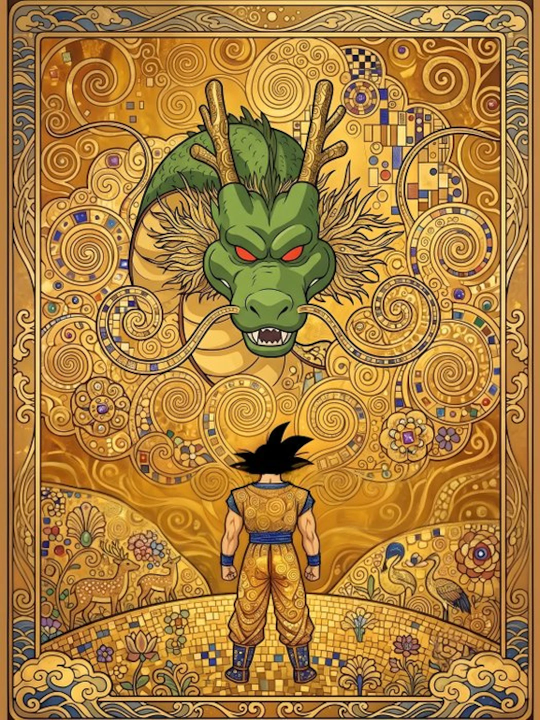 daveY - DRAGON BALL x KLIMT – "SHENRON & GOKU IN GOLD" BY...