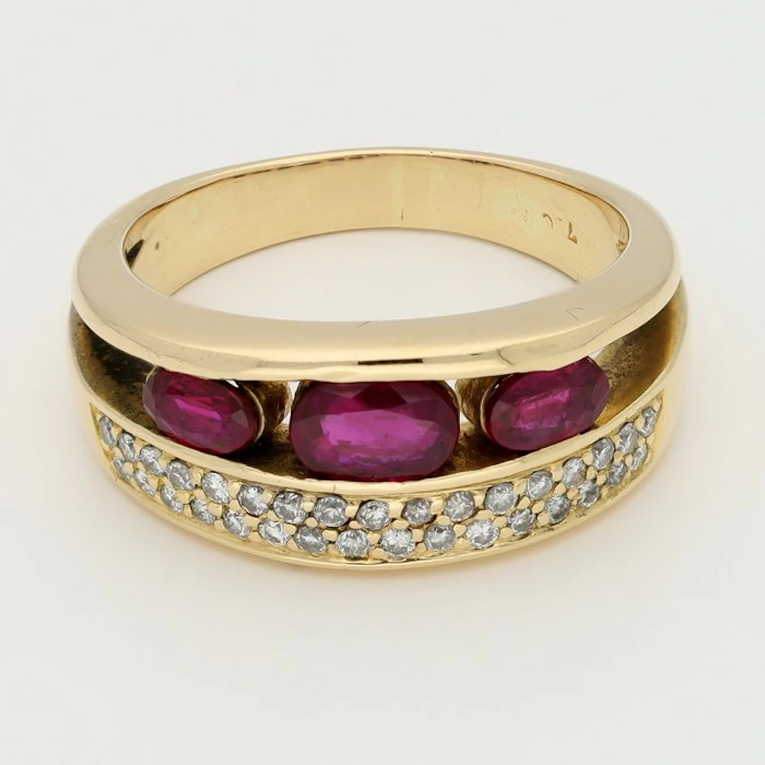 Ring - 18 kt. Yellow gold - Diamond - Ruby