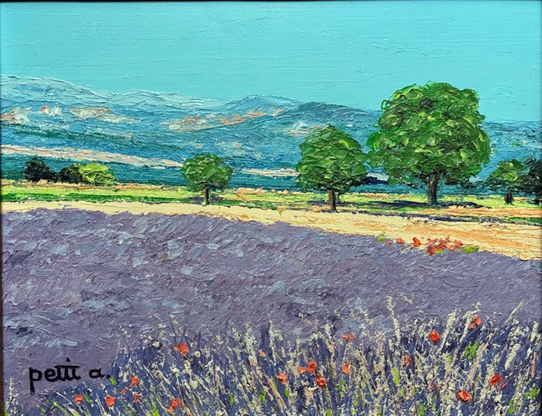 Annie Petit - Champ de lavandes aux coquelicots