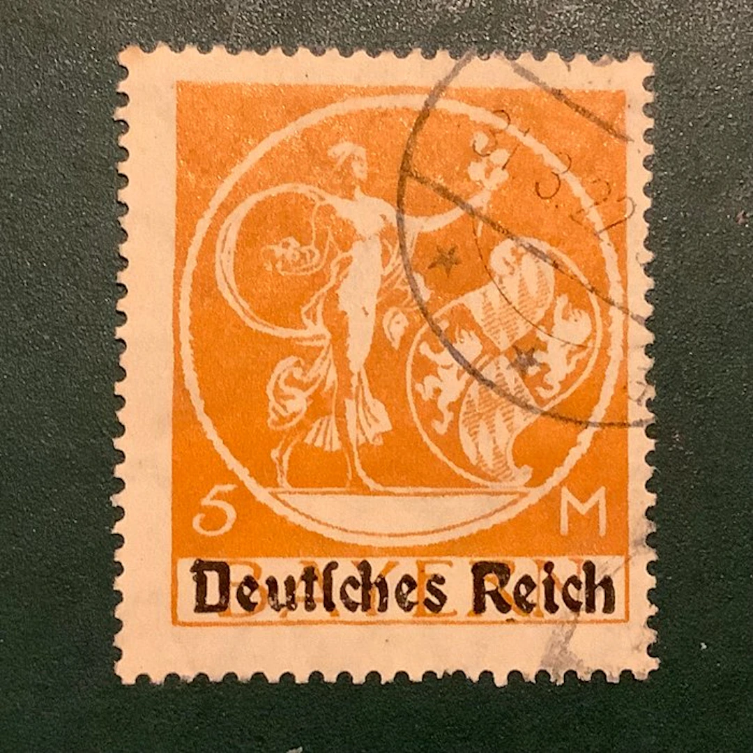 German Empire 1920 - 5 Mark overprint type II - Michel 136 II