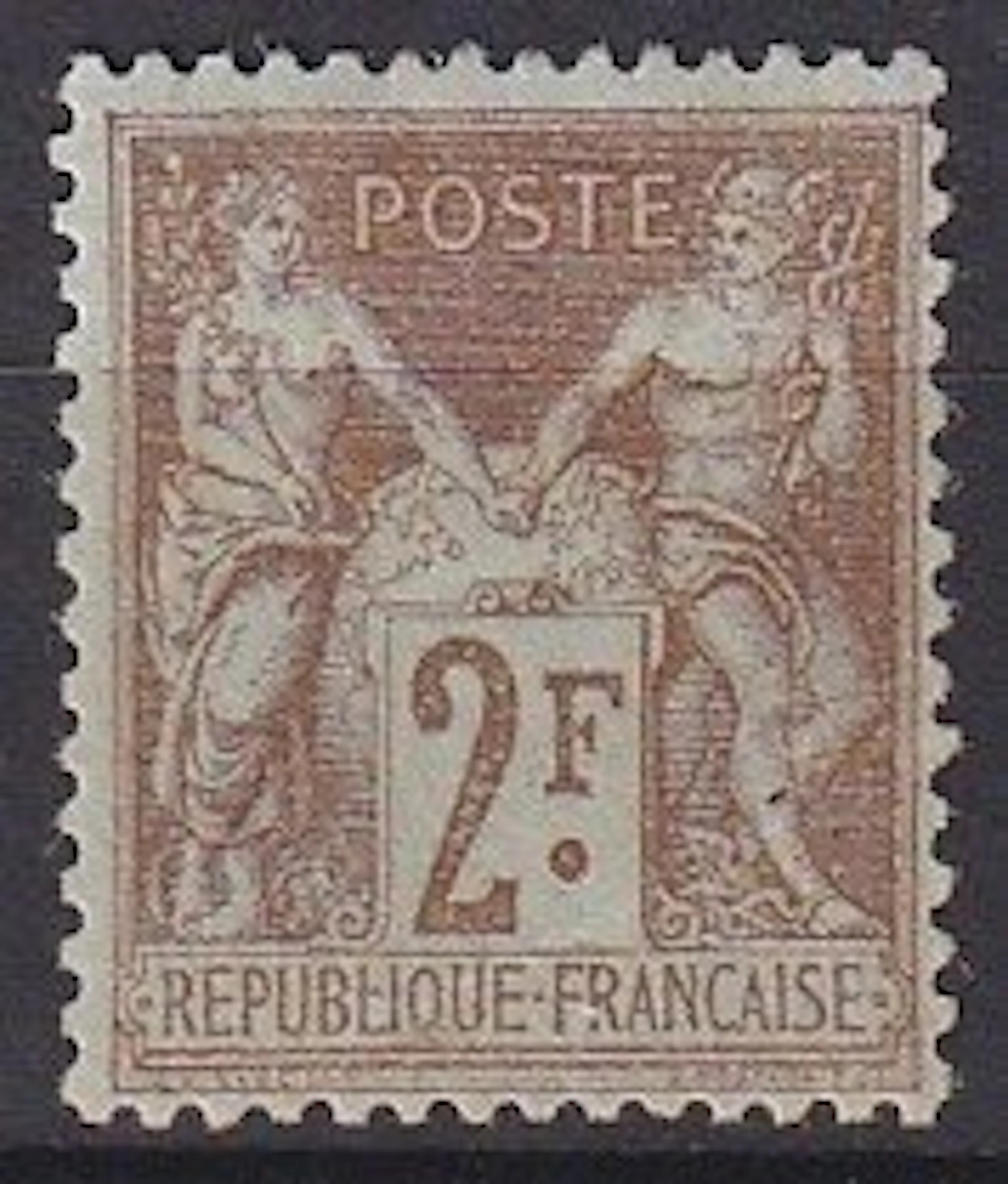 France 1900 - Sage Type I 2fr bistre sur azuré (I) - Yvert n°105