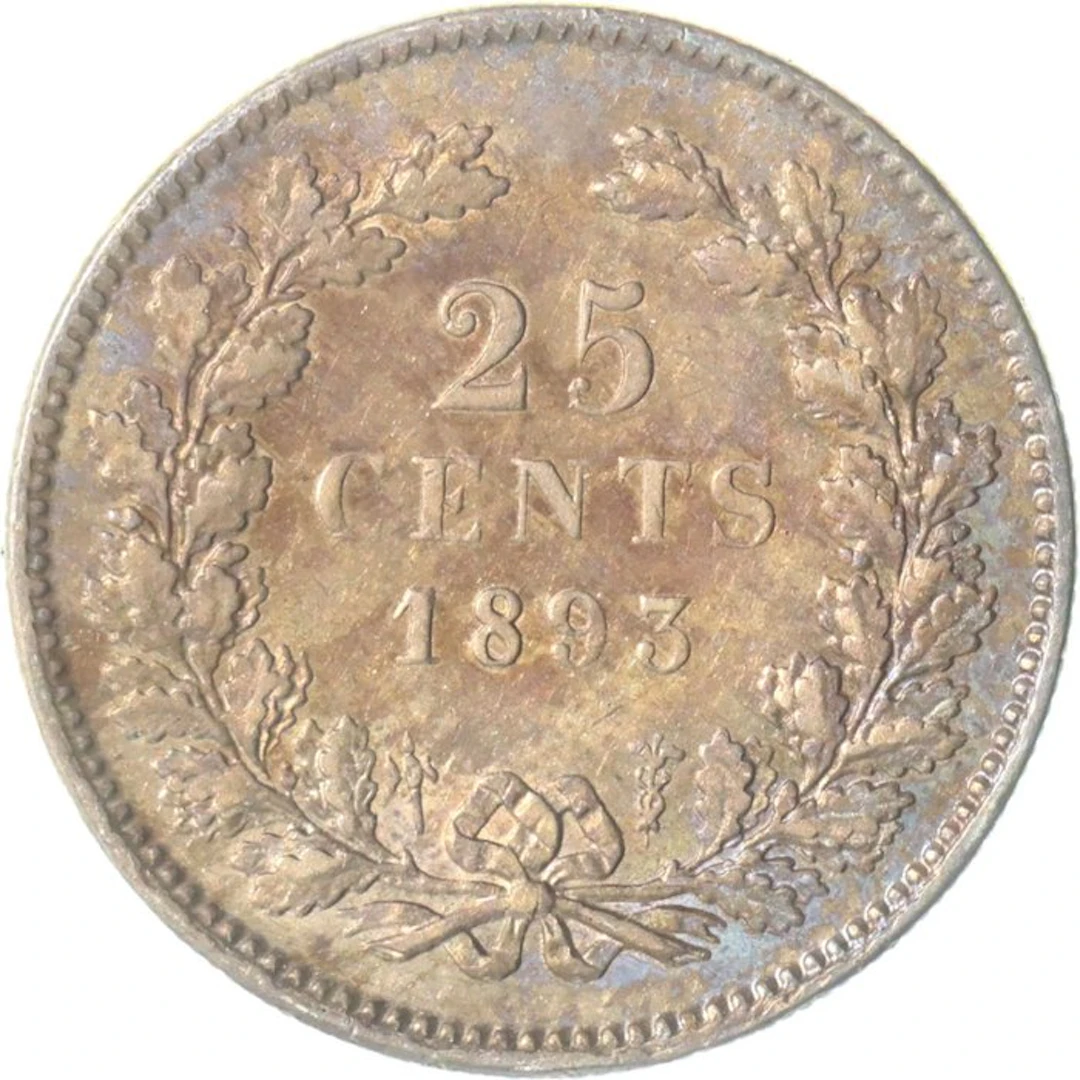 Netherlands. Wilhelmina. 25 Cents 1893 (No reserve price)