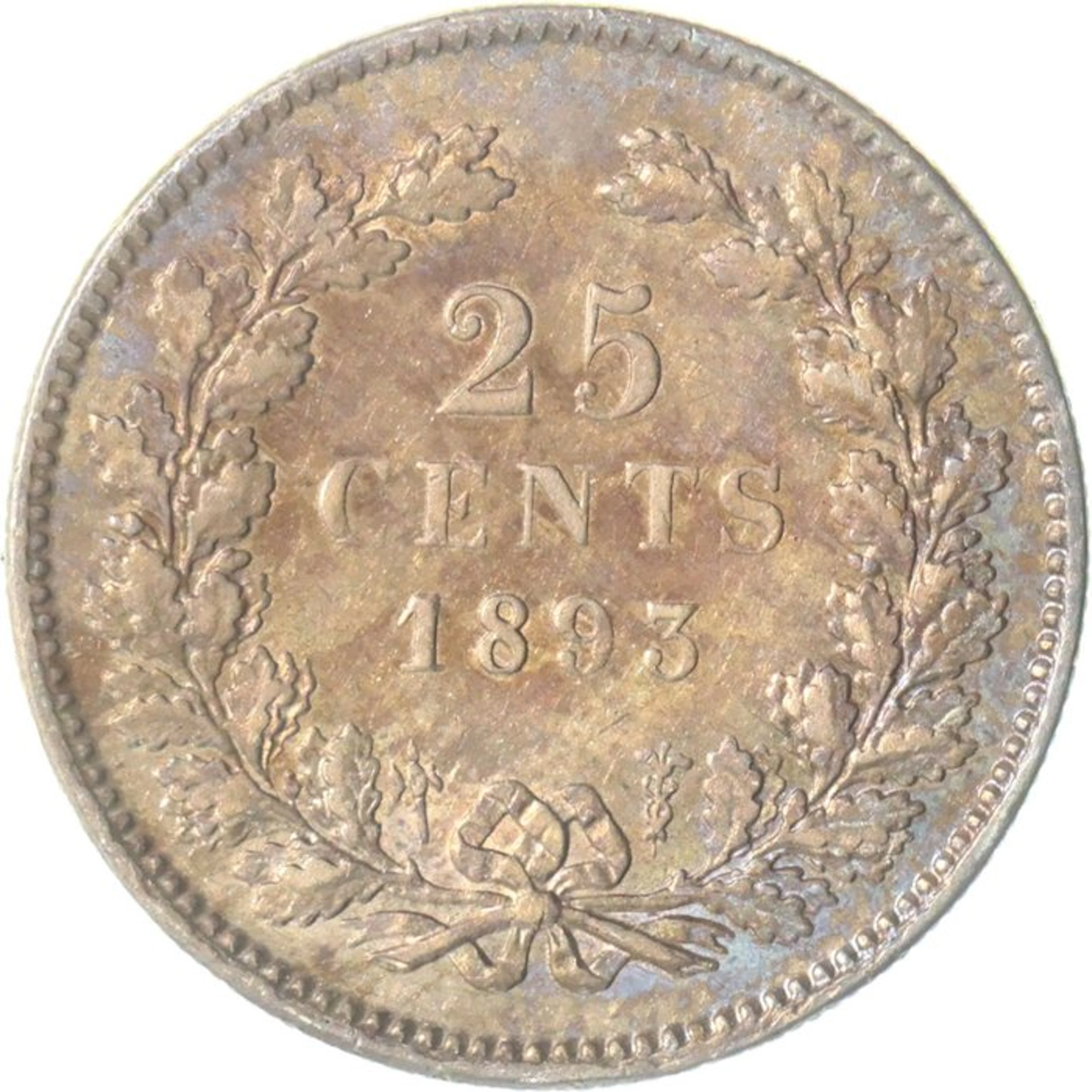 Netherlands. Wilhelmina. 25 Cents 1893 (No reserve price)