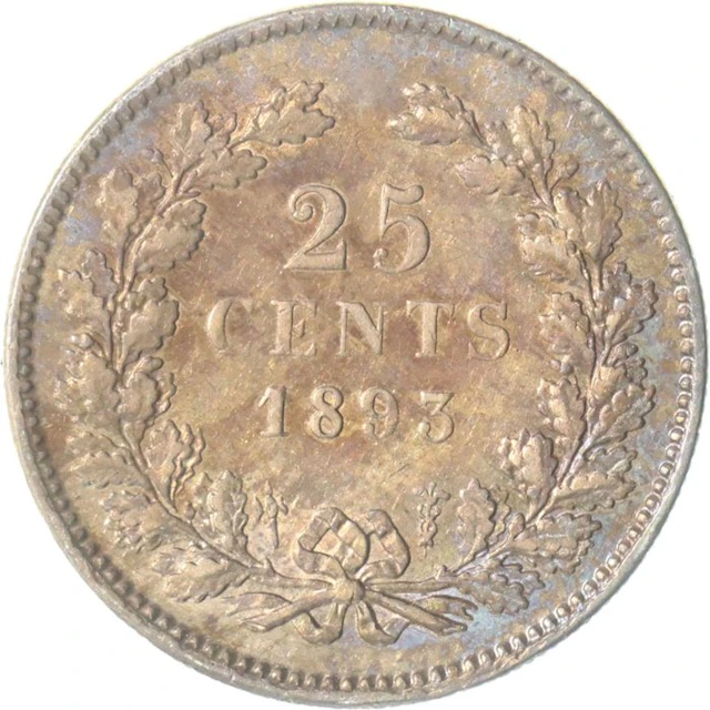 Netherlands. Wilhelmina. 25 Cents 1893 (No reserve price)