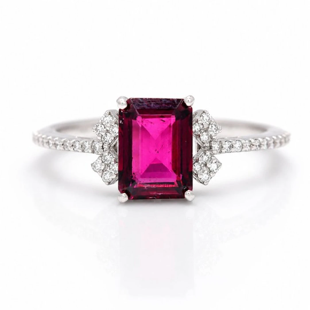 No reserve price - Ring Platinum - 1.52ct. tw. Tourmaline - Diamond