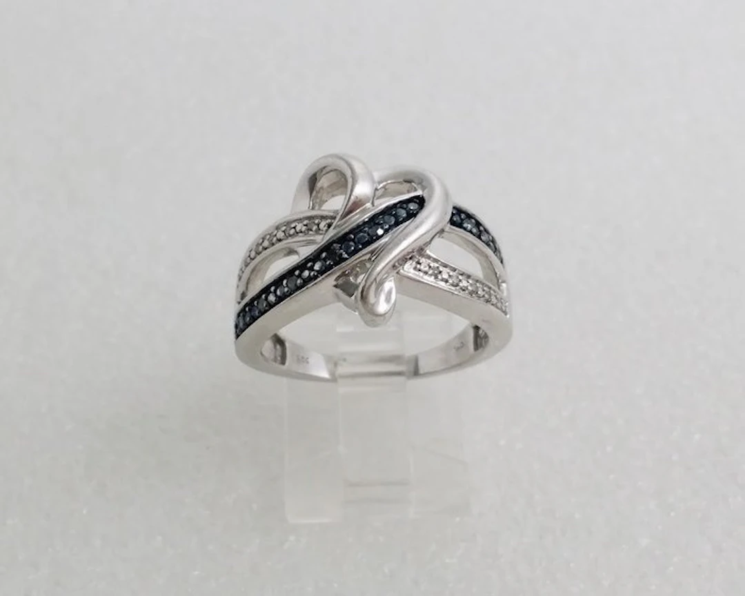 No reserve price - Ring 925 Silver Diamond Heart Ring...