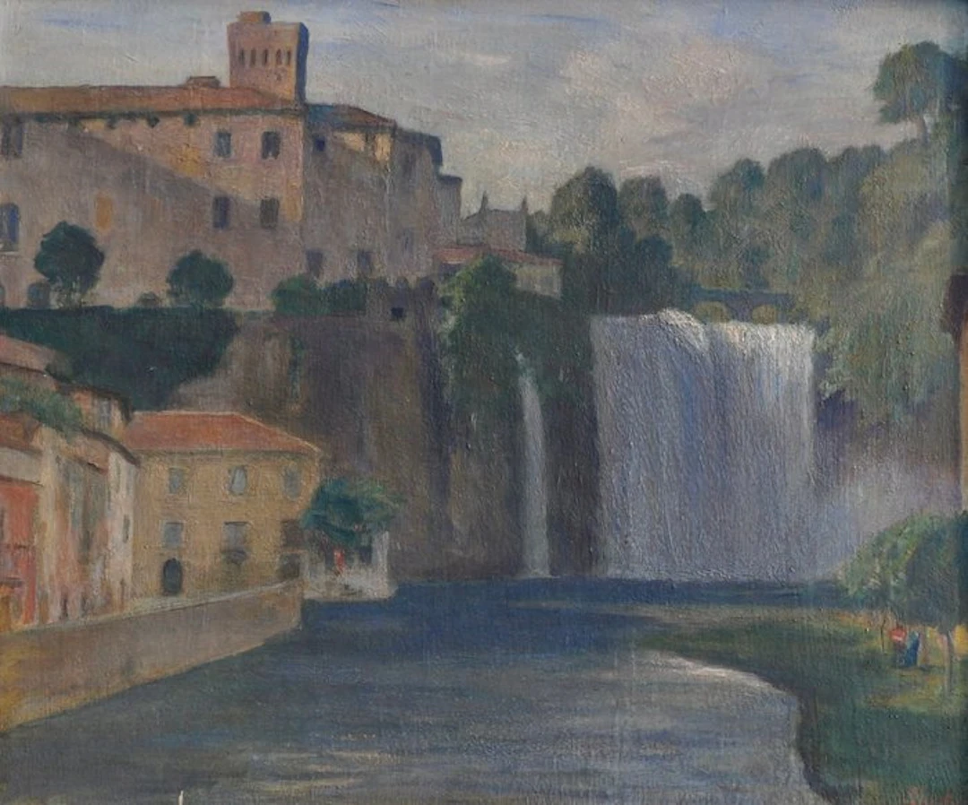 Ferruccio Scattola (1873-1950) - Veduta di Isola del Liri con la Cascata Grande
