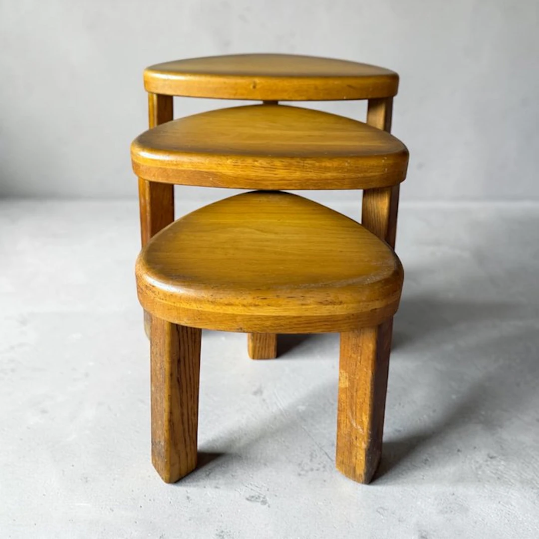 Mid Century - Nesting tables (3) - Oak - Nesting Stools