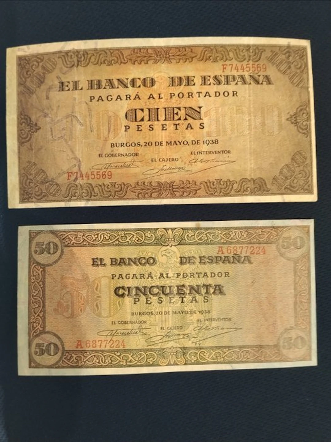 Spain. - 50 and 100 pesetas Burgos 1938 - Pick 112, 113 (No reserve price)