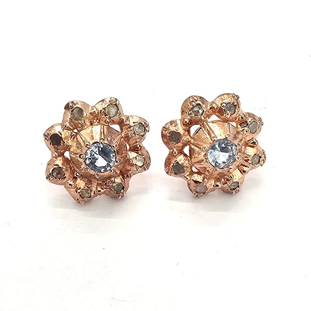 No reserve price - Earrings - 9 kt. Rose gold, Silver Spinel - Diamond