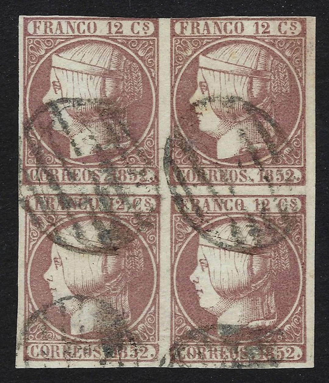 Spain 1852 - Isabel II 12c Lila - Bloque - Edifil Nº 13