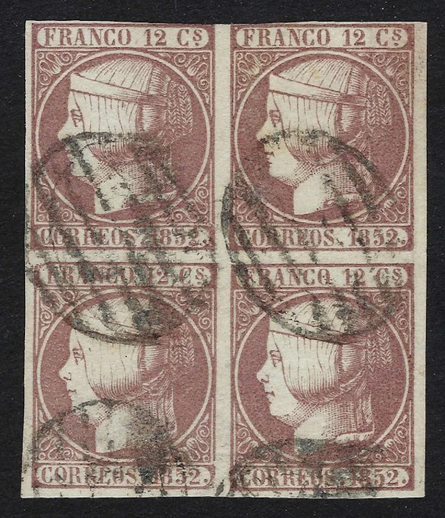 Spain 1852 - Isabel II 12c Lila - Bloque - Edifil Nº 13