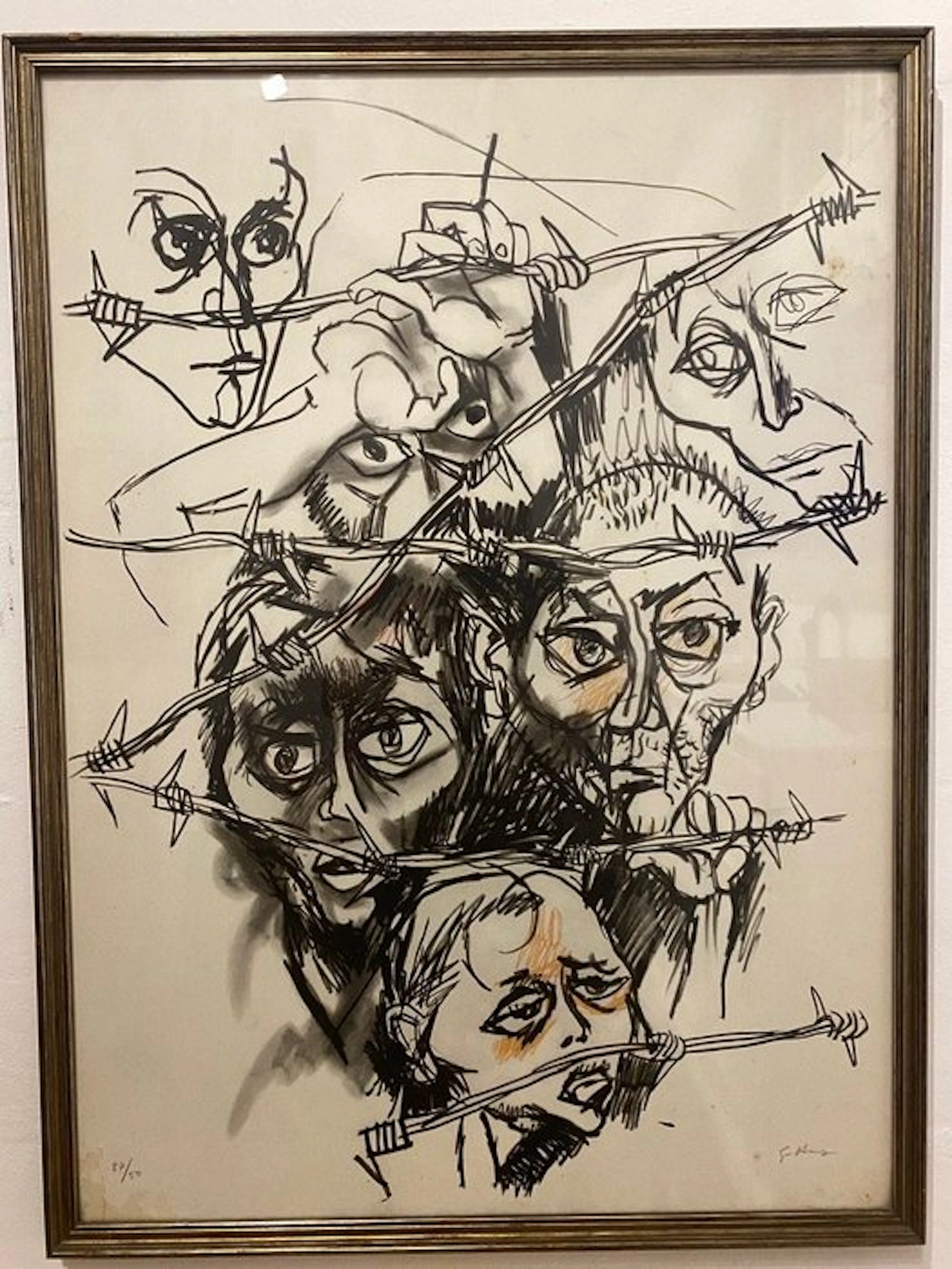 Renato Guttuso (1911-1987) - Faces Behind Barbed Wire - Framed Ready to Hang