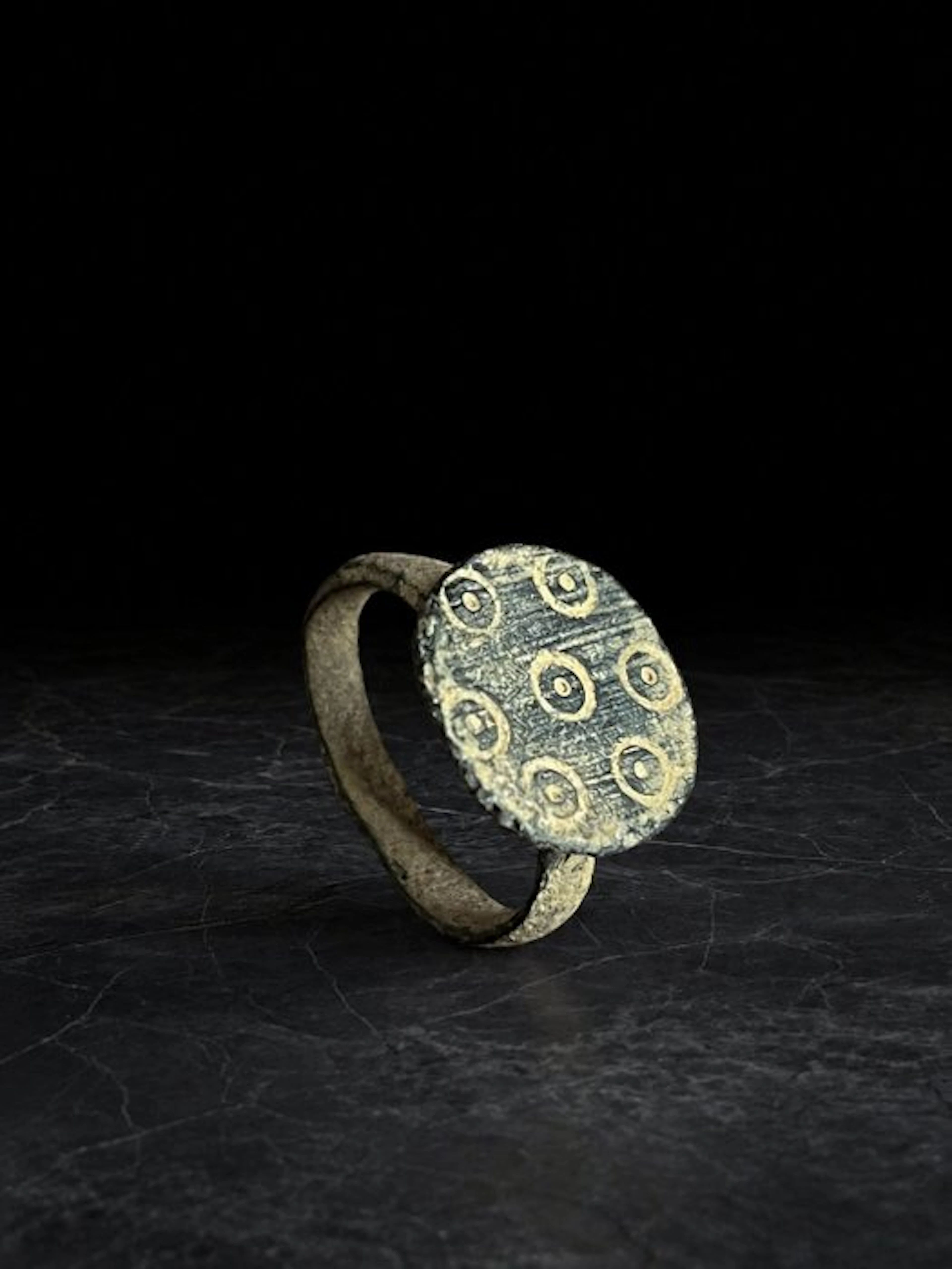 Byzantine Bronze Ring with Ring-and-Dot Decoration 6th to...