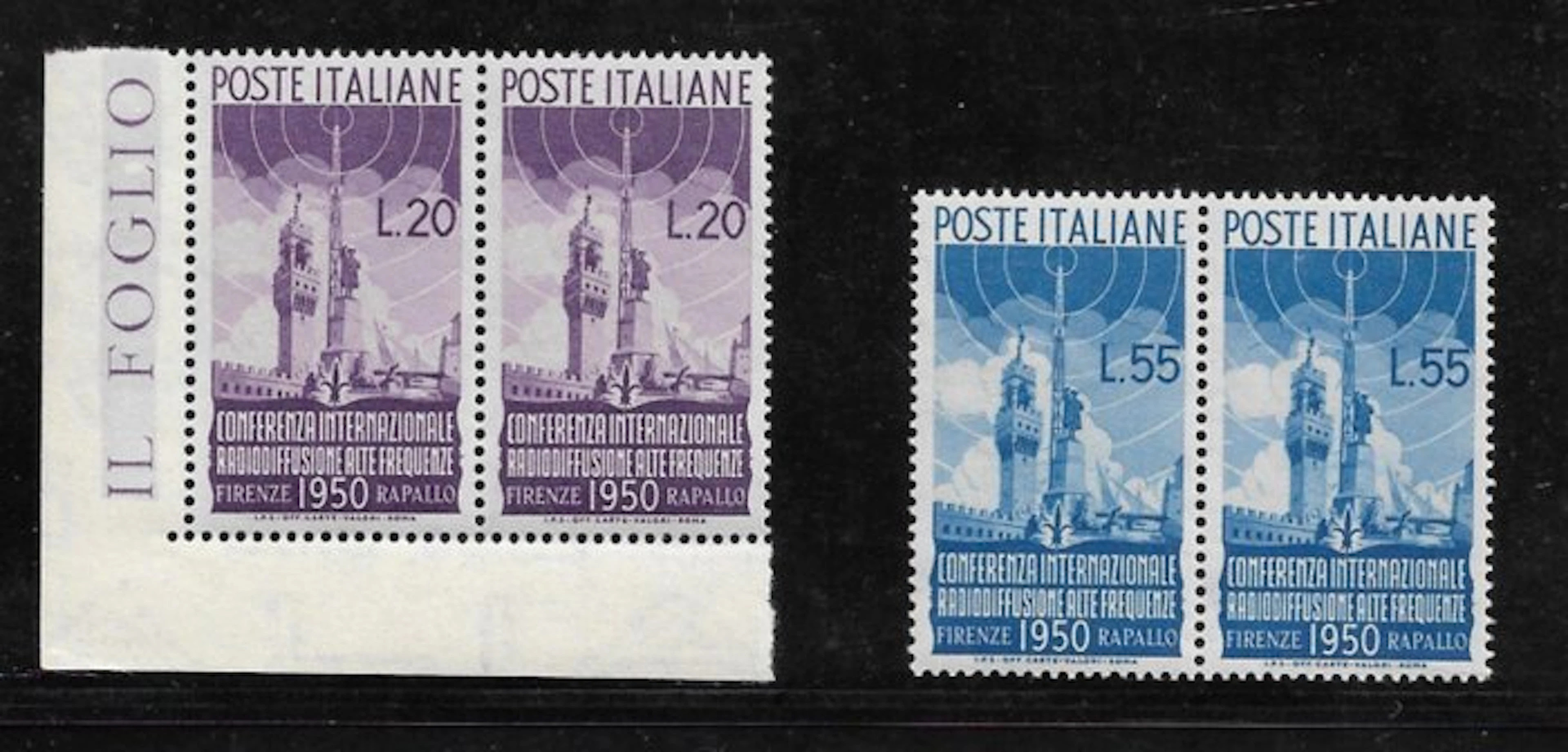 Italian Republic 1950 - Broadcasting: 2 centered values