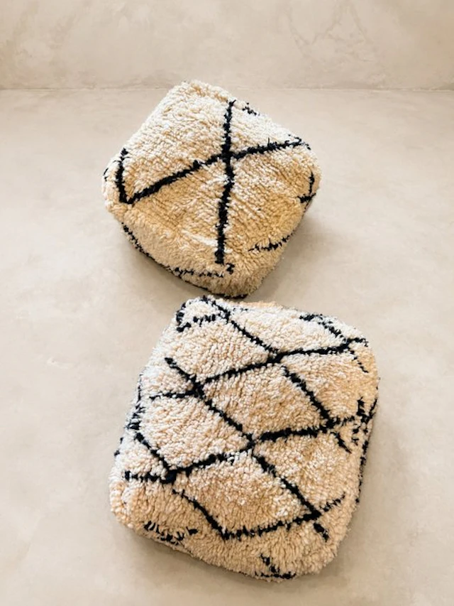 Pouffe - Two handmade Moroccan bohemian wool poufs. - Wool