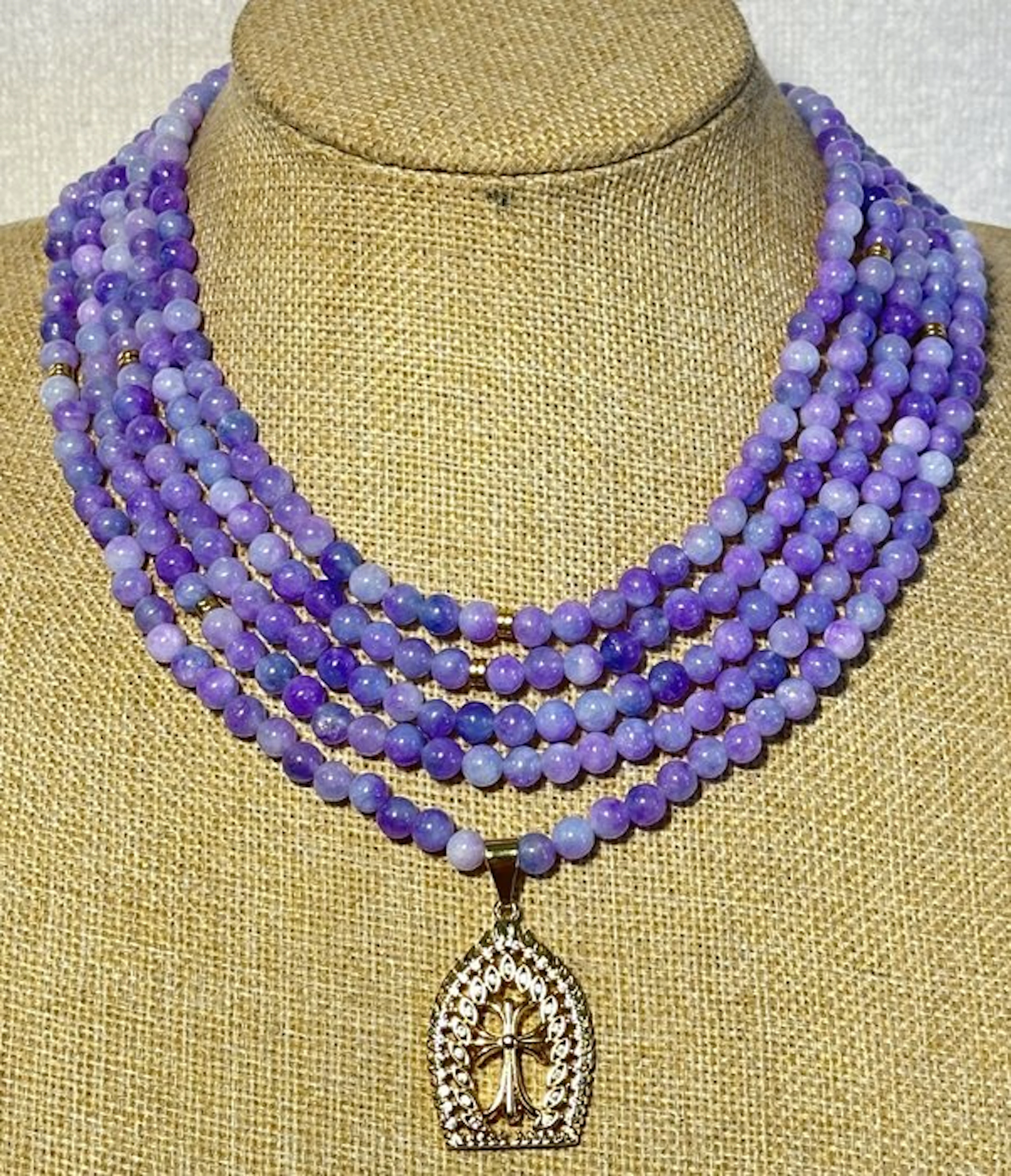 Natural Nephrite Lavender with Catholic Crosses