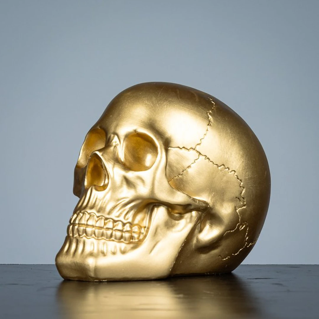 Sculpture, Goudkleurige schedel - 180 mm - Resin - 2010