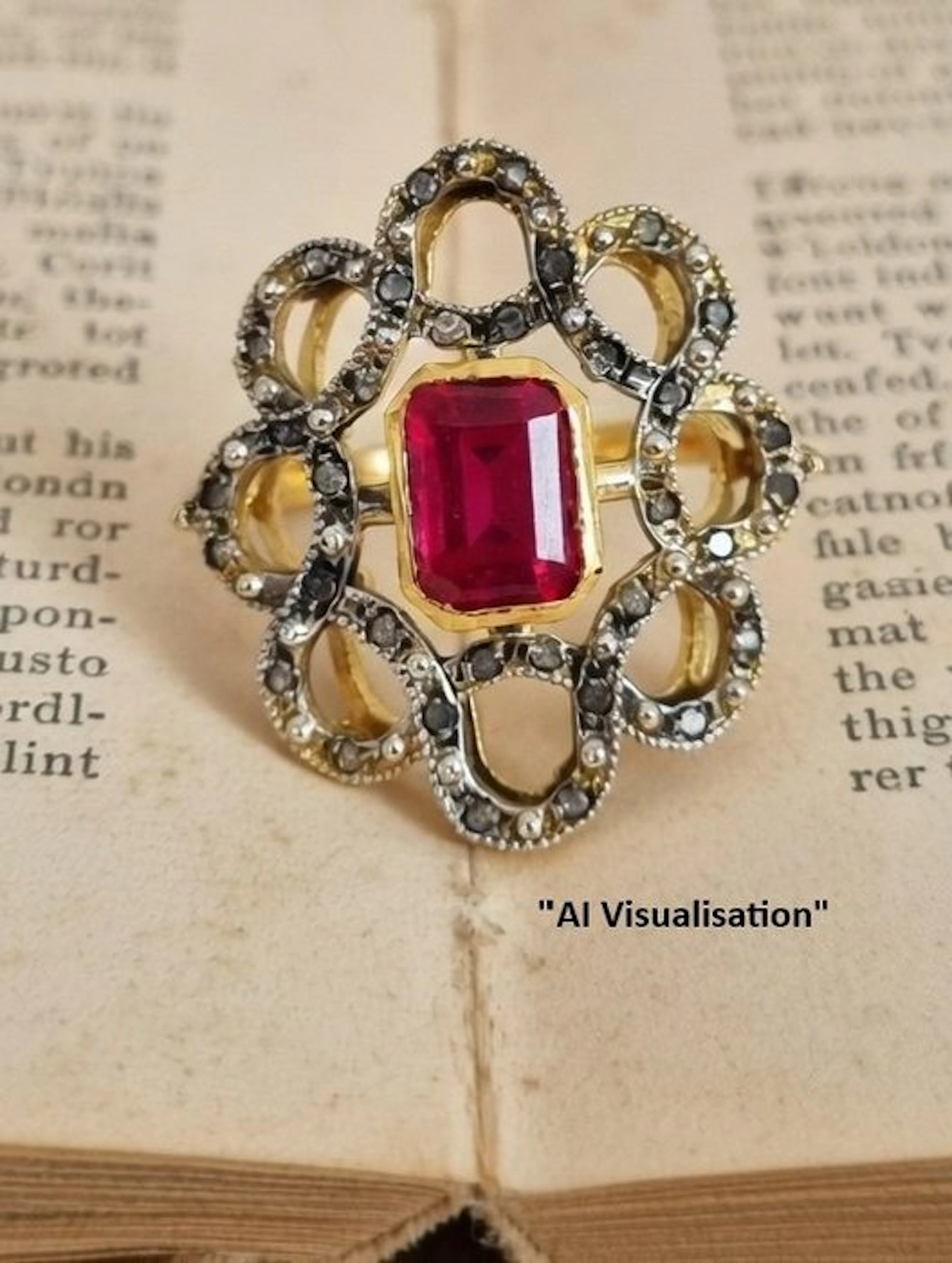 No reserve price - Ring - 9 kt. Silver, Yellow gold Ruby - Diamond