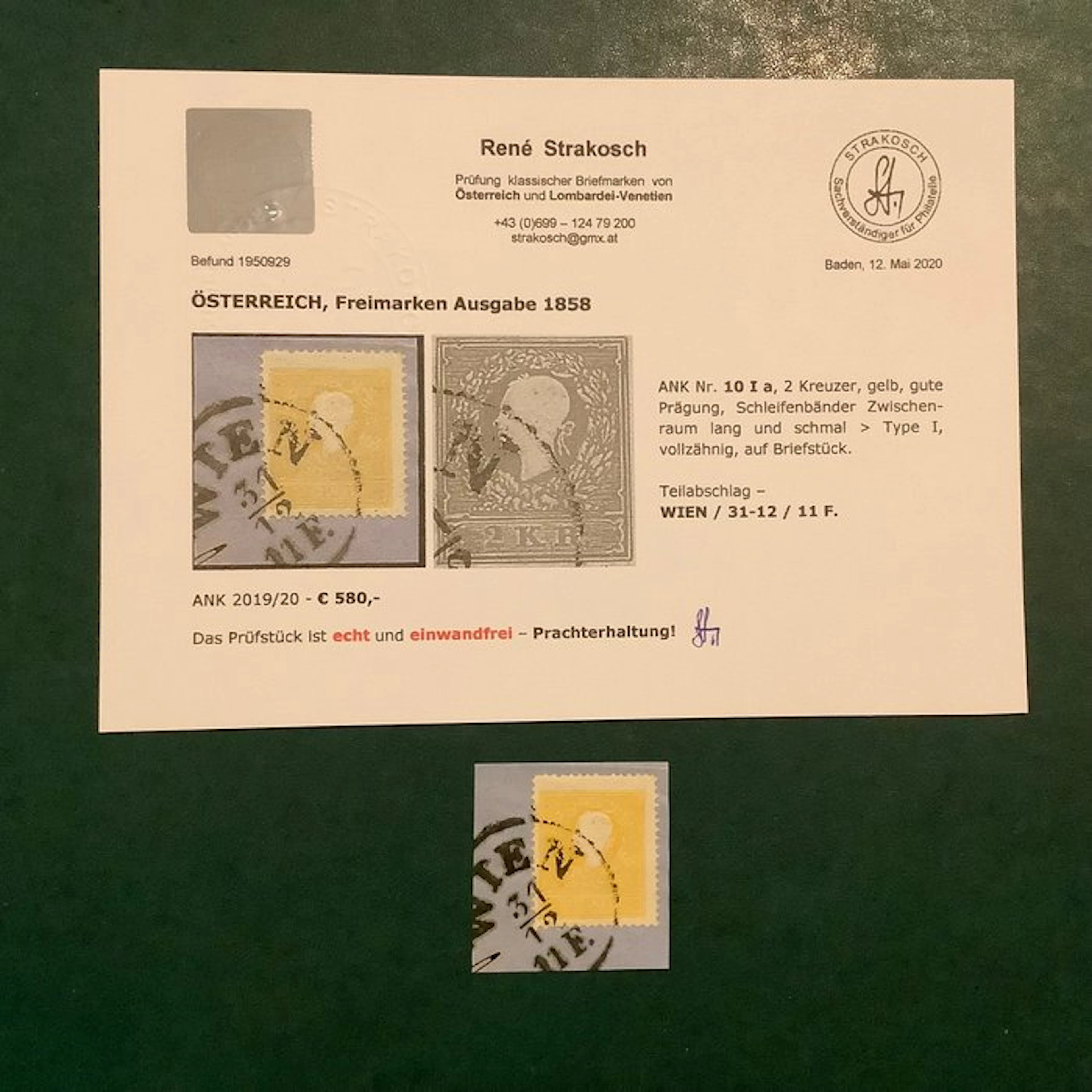 Austria 1858 - 2 Kreuzer yellow in Type I with flawless...