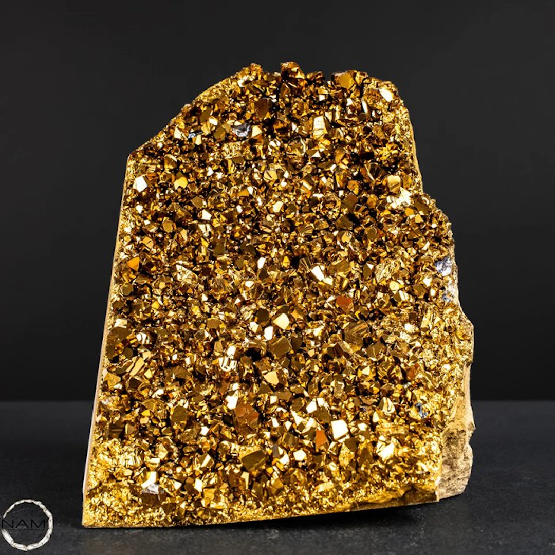 Spectacular Gold Aura Amethyst Druzy with an intense metallic shine- 1241.56 g