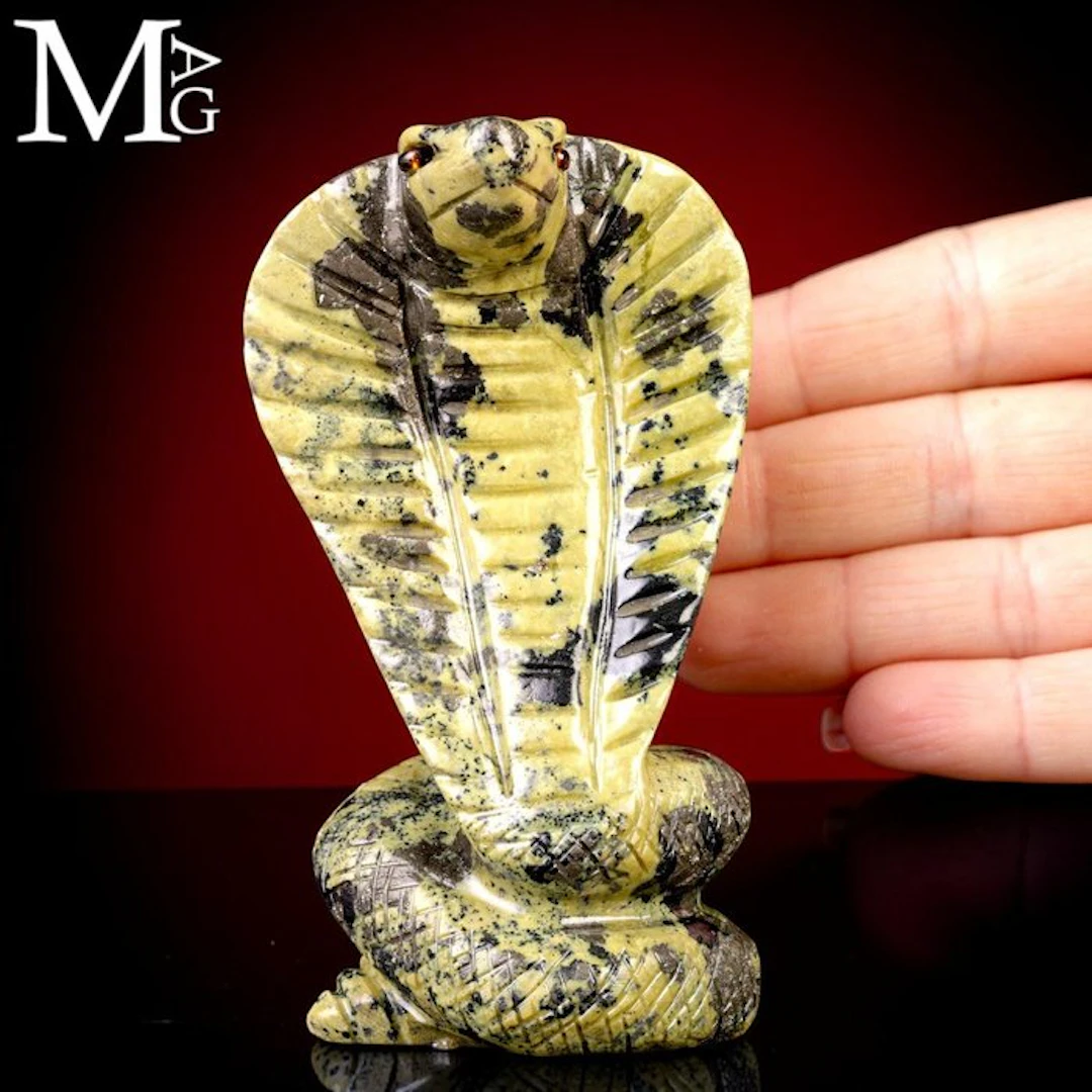 Serpentine & Pyrite Cobra Sculpture Guardian of Earth and...
