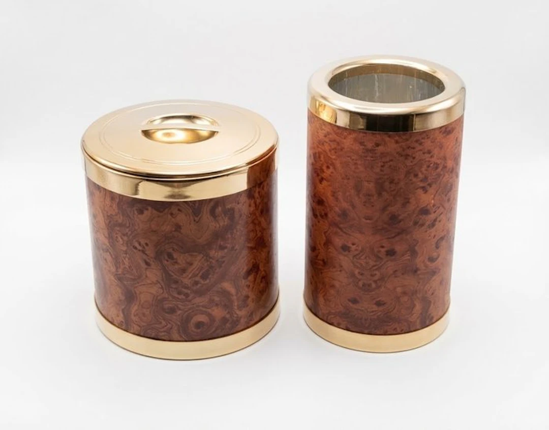 GR Brescia - Wine accessory (2) - Burl and brass effect - Ice bucket and cooler