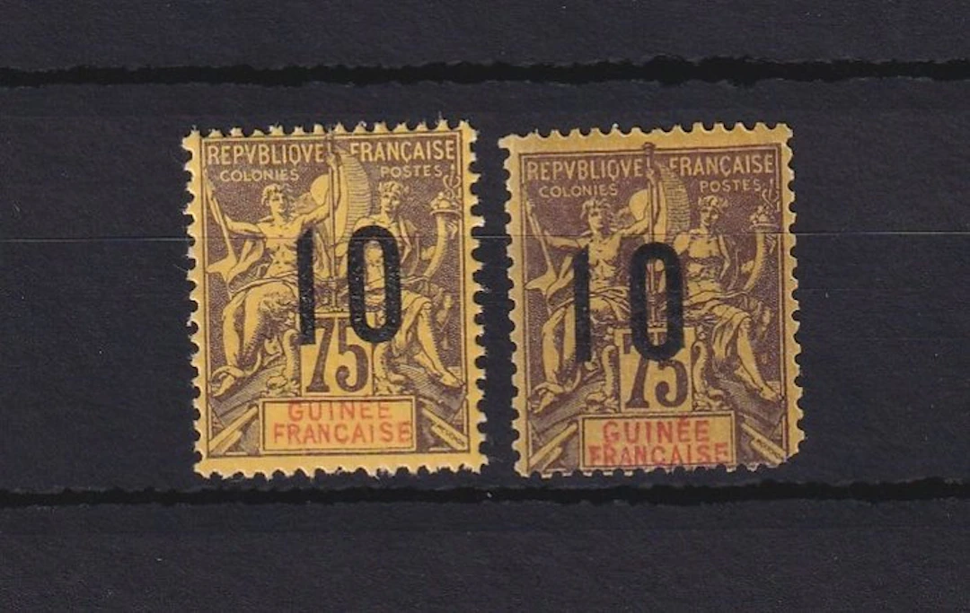 Guinea 1912 - variété chiffre espacé, rare - Yvert n°54 et 54A