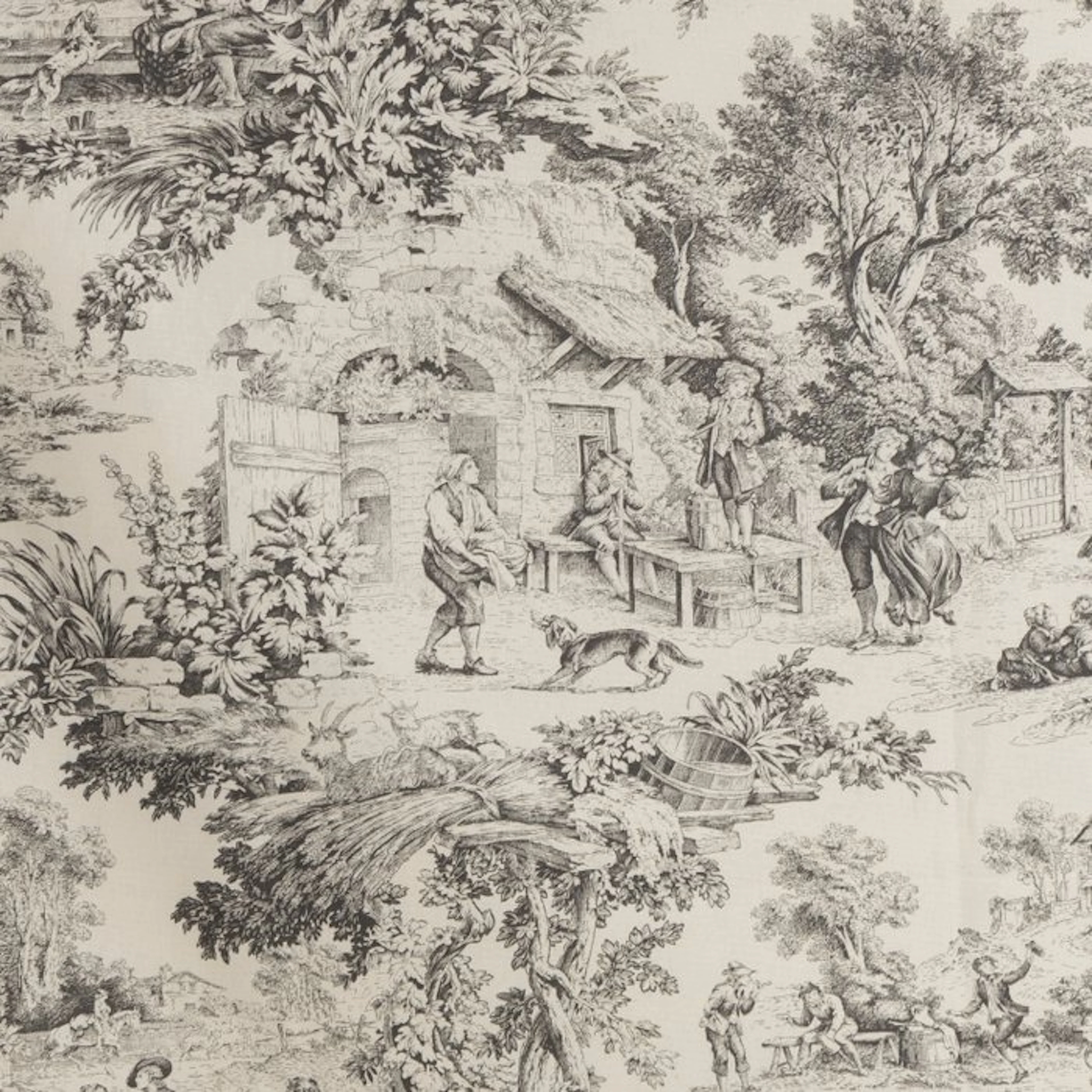 Grey Toile de Jouy Fabric - 100% Cotton OEKO-TEX...