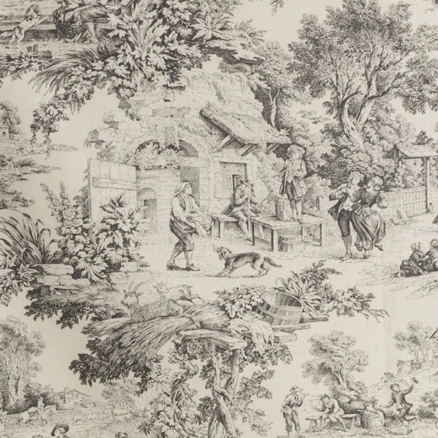 Grey Toile de Jouy Fabric - 100% Cotton OEKO-TEX...