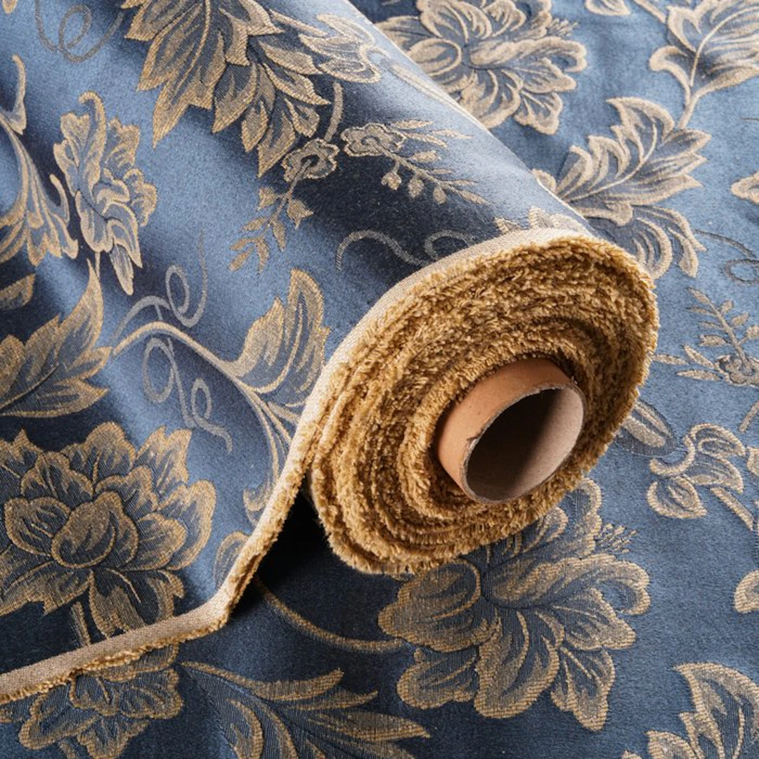 GCFabrics – Night-Blue and Gold Jacquard Upholstery...