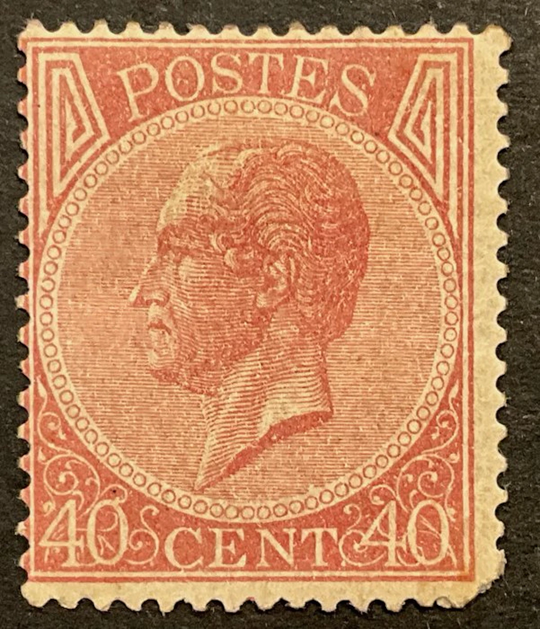 Belgium 1865/1866 - Leopold I in profile: 40c Pale pink...